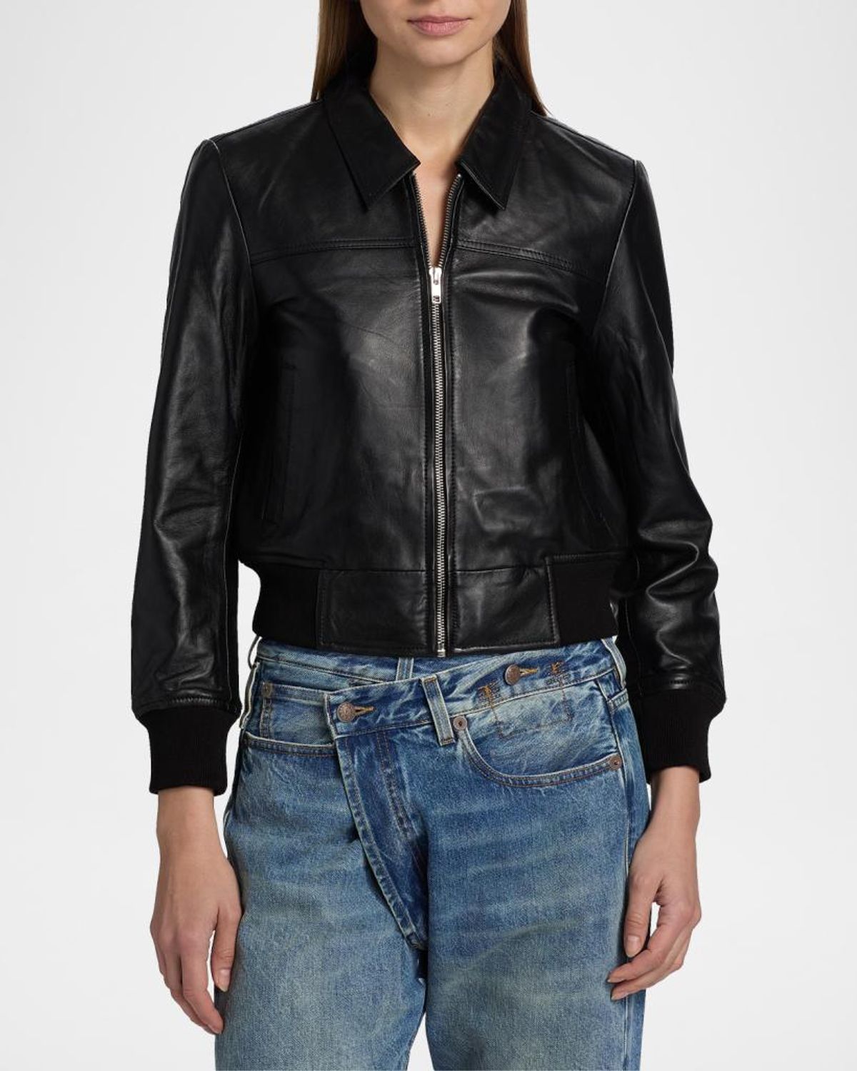 R13 Berlin Leather Bomber Jacket In Black