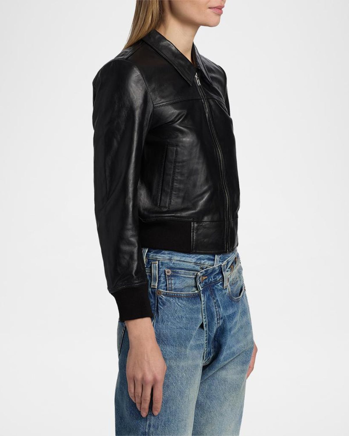 R13 Berlin Leather Bomber Jacket In Black