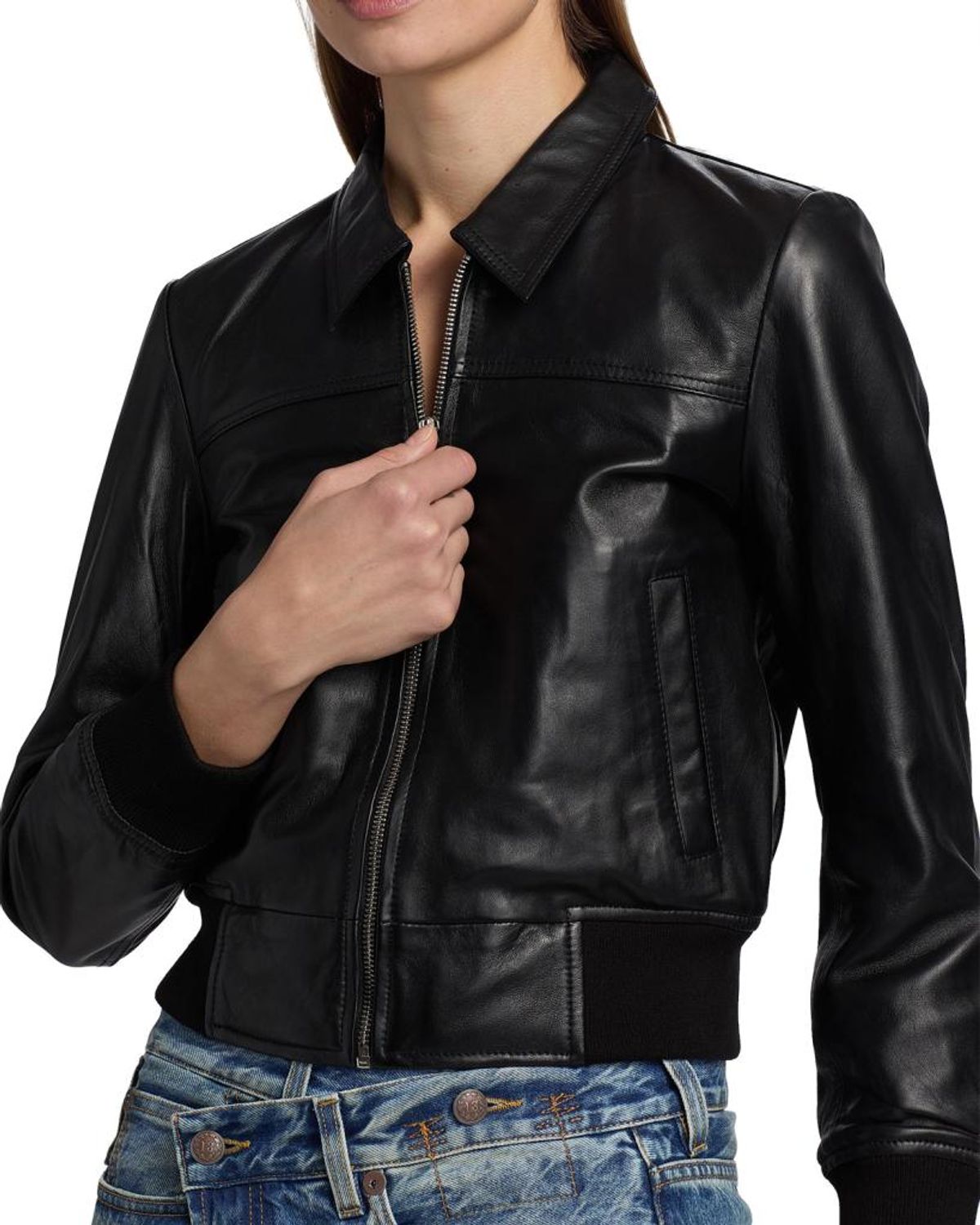R13 Berlin Leather Bomber Jacket In Black