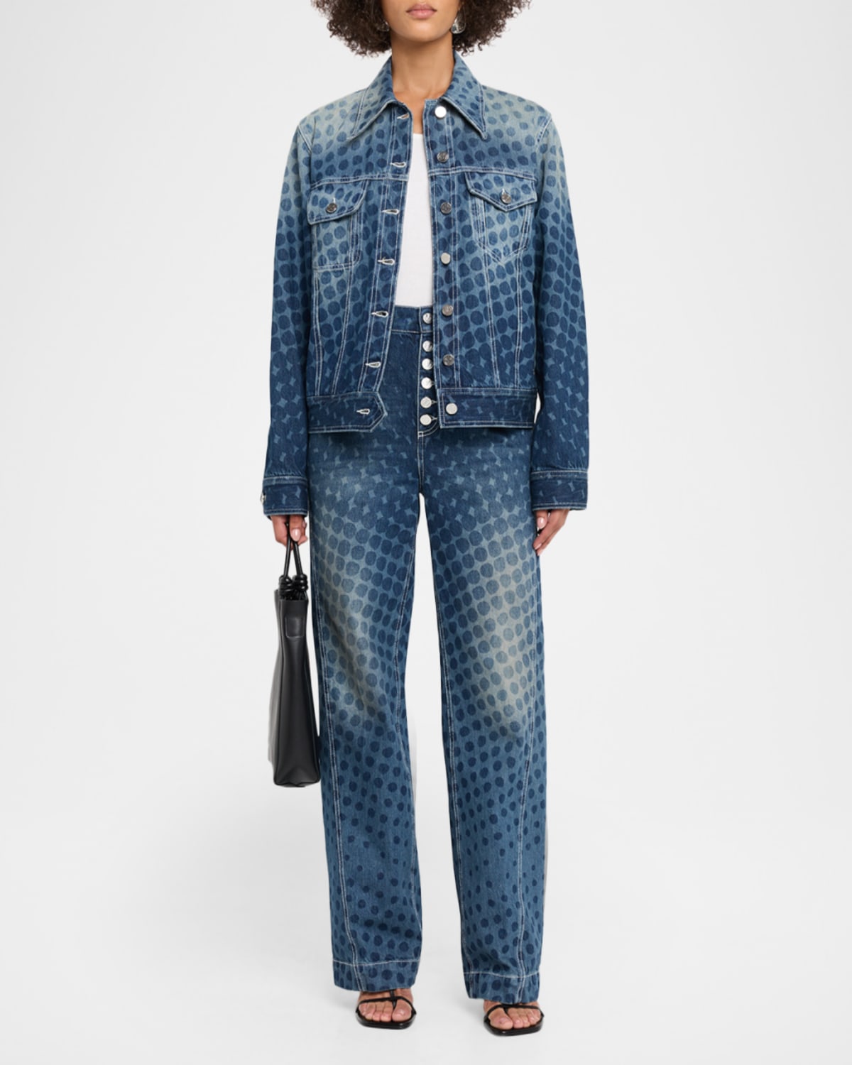 Christopher John Rogers Halftone Wiggle Dot Denim Jacket In Blue