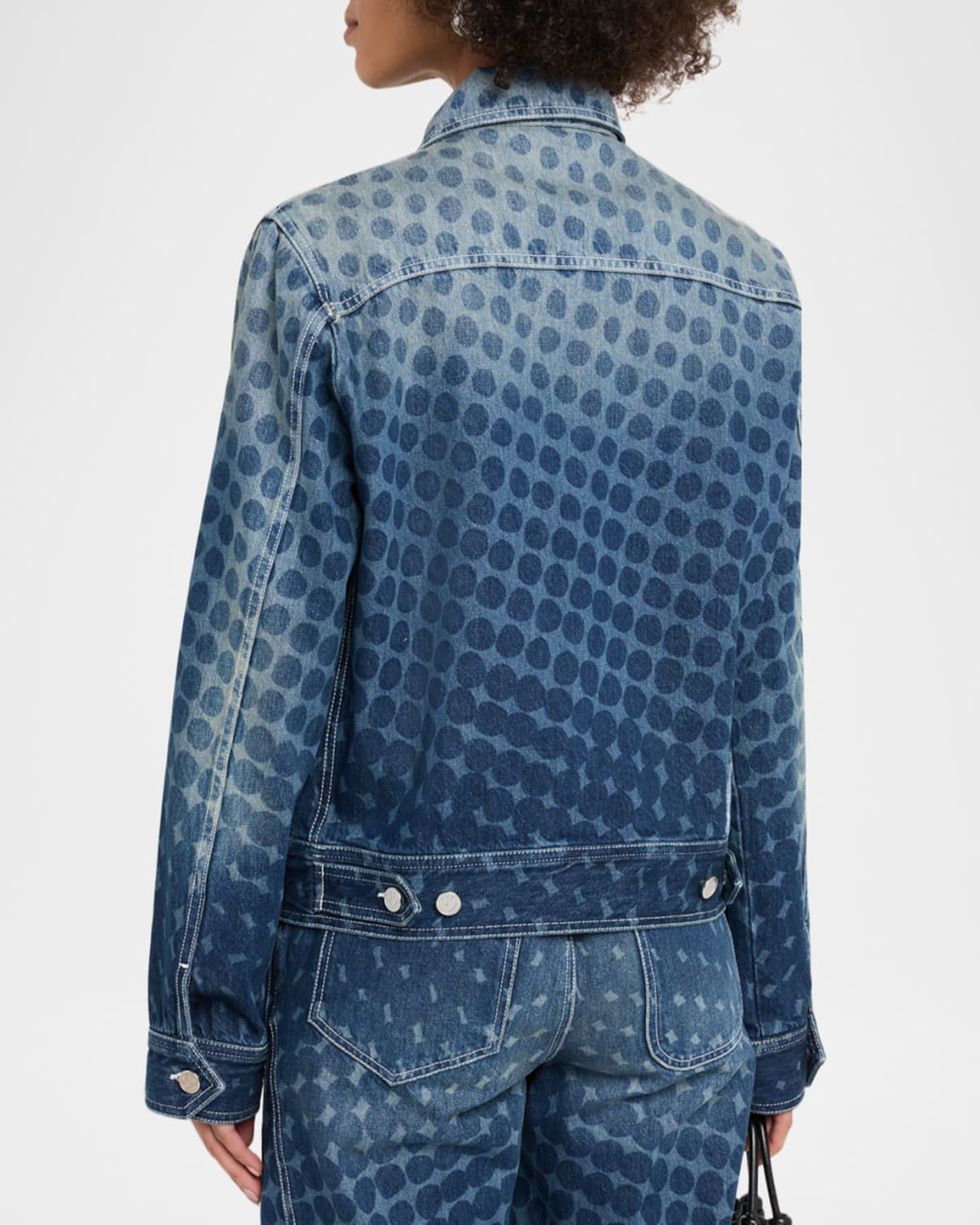 Christopher John Rogers Halftone Wiggle Dot Denim Jacket In Blue