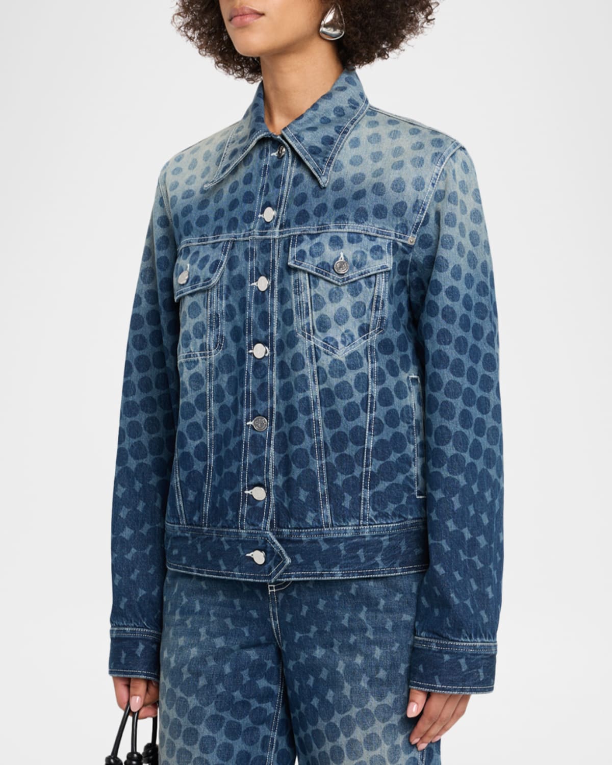 Christopher John Rogers Halftone Wiggle Dot Denim Jacket In Blue