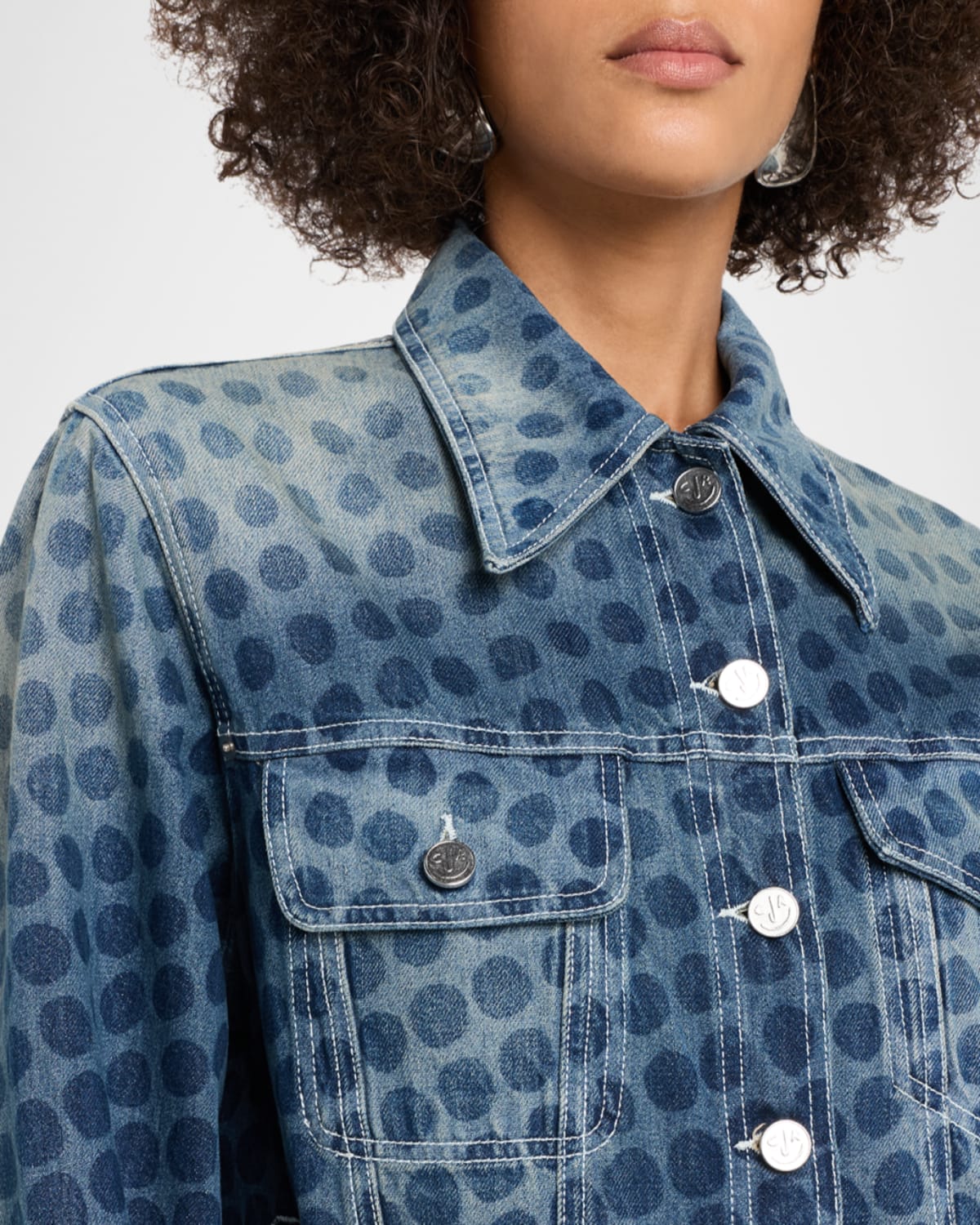 Christopher John Rogers Halftone Wiggle Dot Denim Jacket In Blue