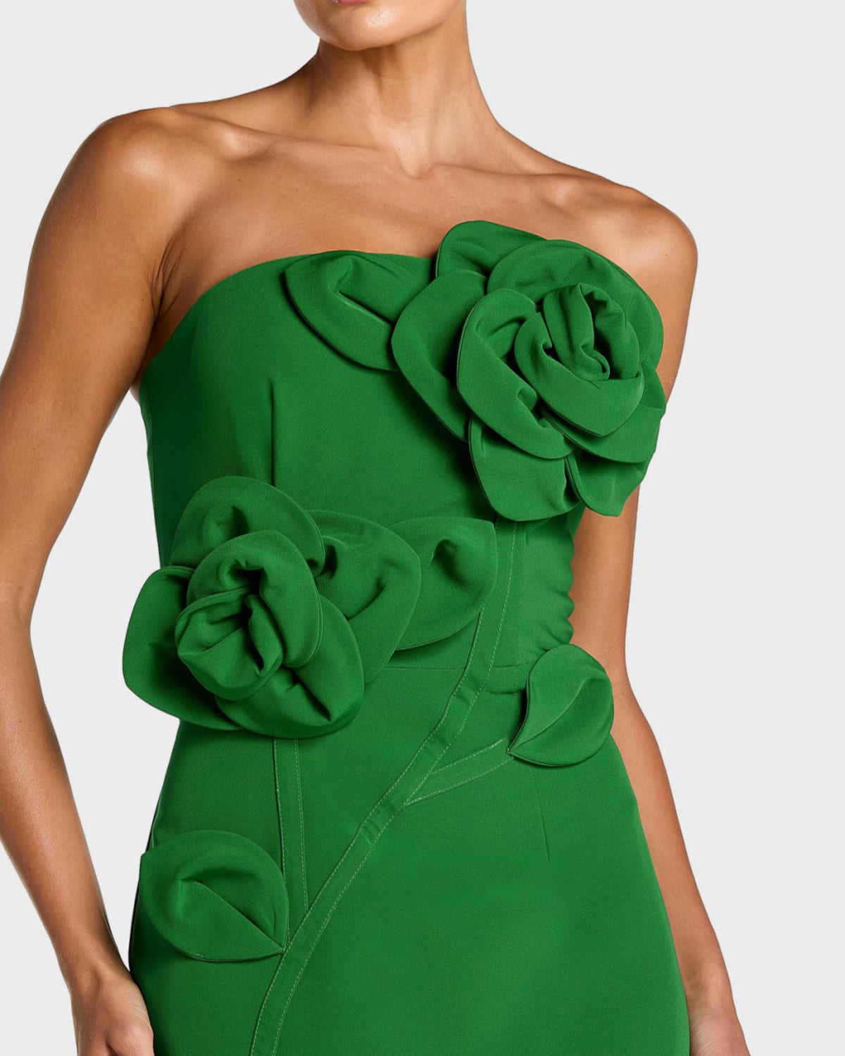 Mac Duggal Crepe Strapless Midi Dress With 3d Flower Detail In Green