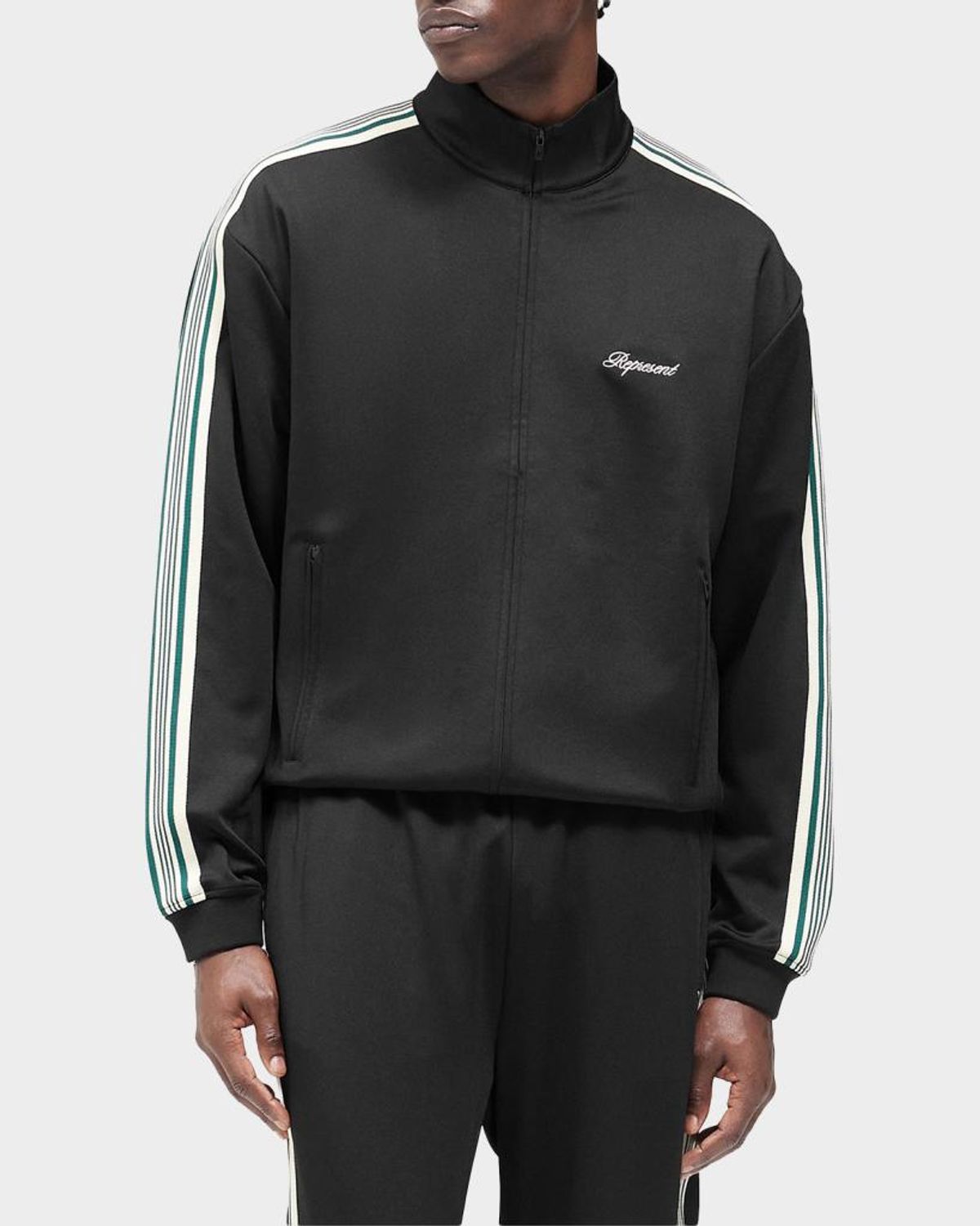 Represent Mens Jet Black Embroidered-logo Striped-taped Woven Track Jacket In Black