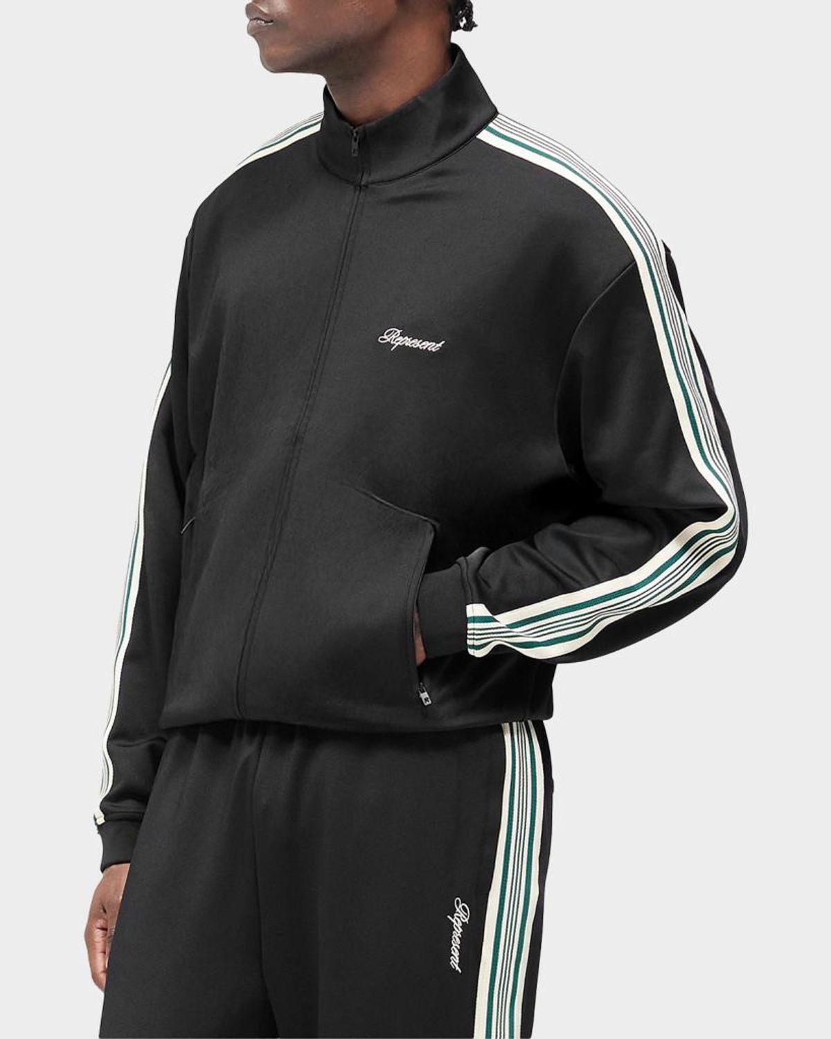 Represent Mens Jet Black Embroidered-logo Striped-taped Woven Track Jacket In Black