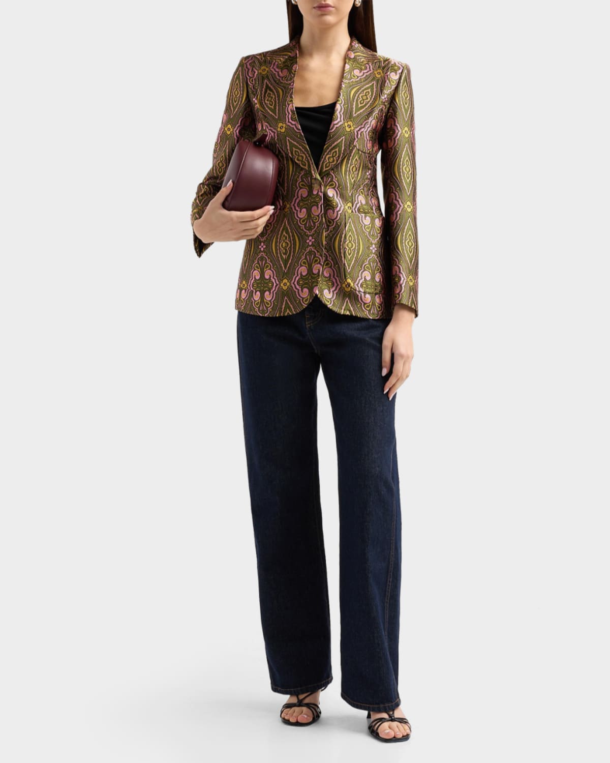 Etro Single-breasted Jacquard Tailored Jacket In Multi