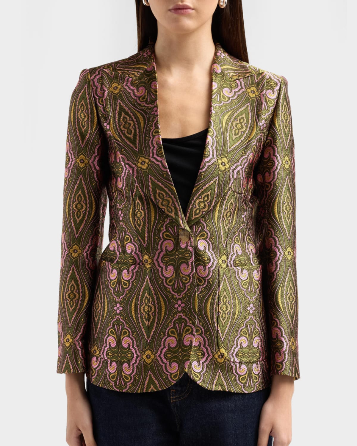 Etro Single-breasted Jacquard Tailored Jacket In Multi