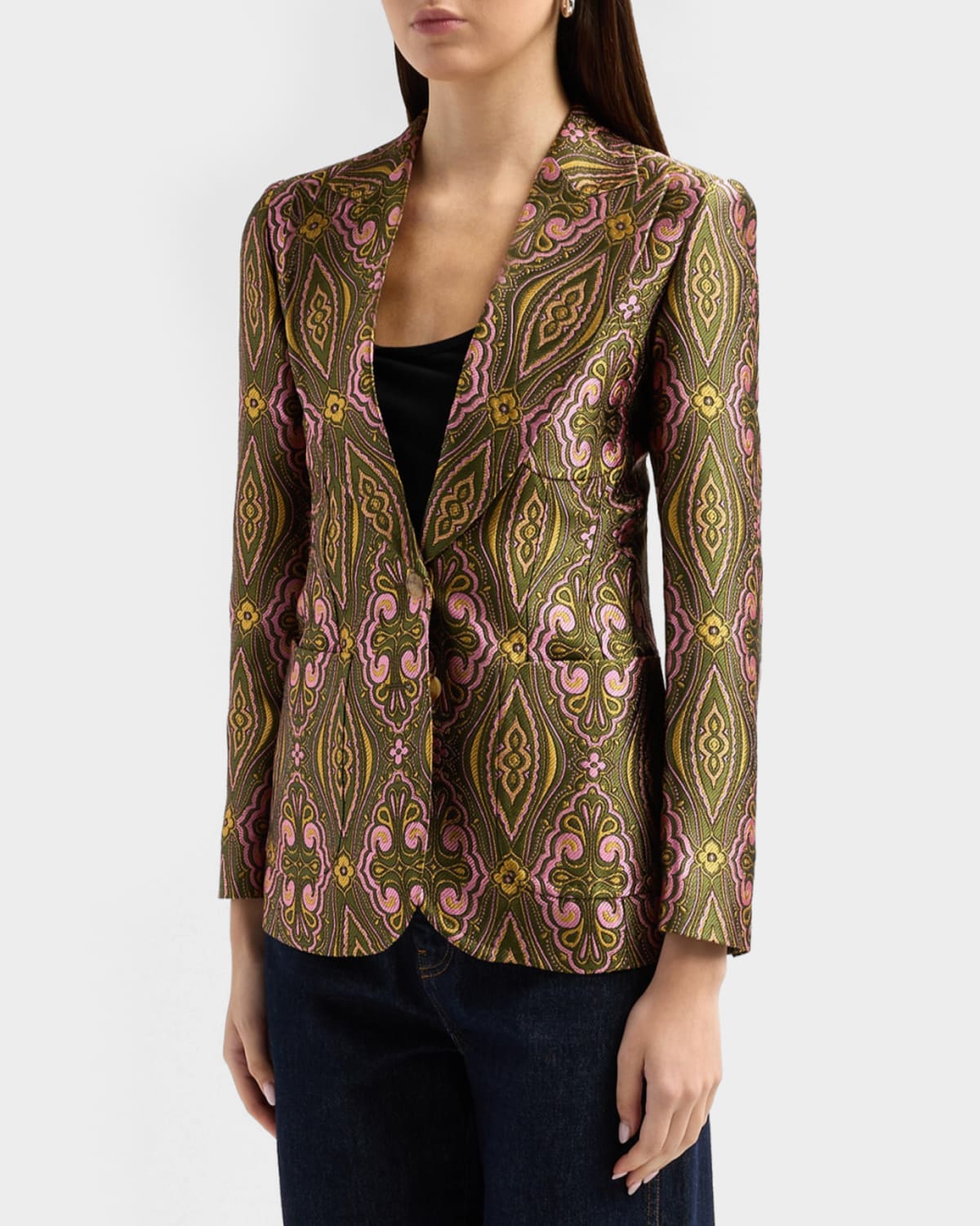 Etro Single-breasted Jacquard Tailored Jacket In Multi