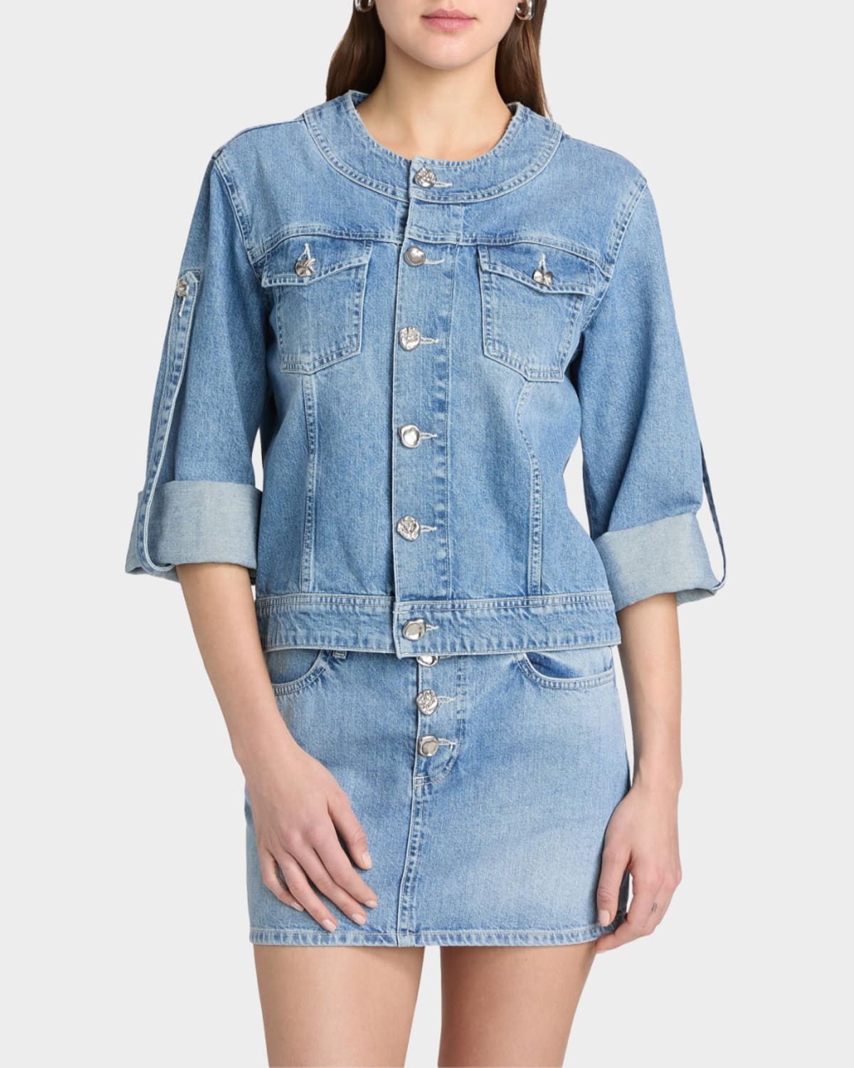 L & Apos;agence Anouk Denim Button-front Jacket In Grant