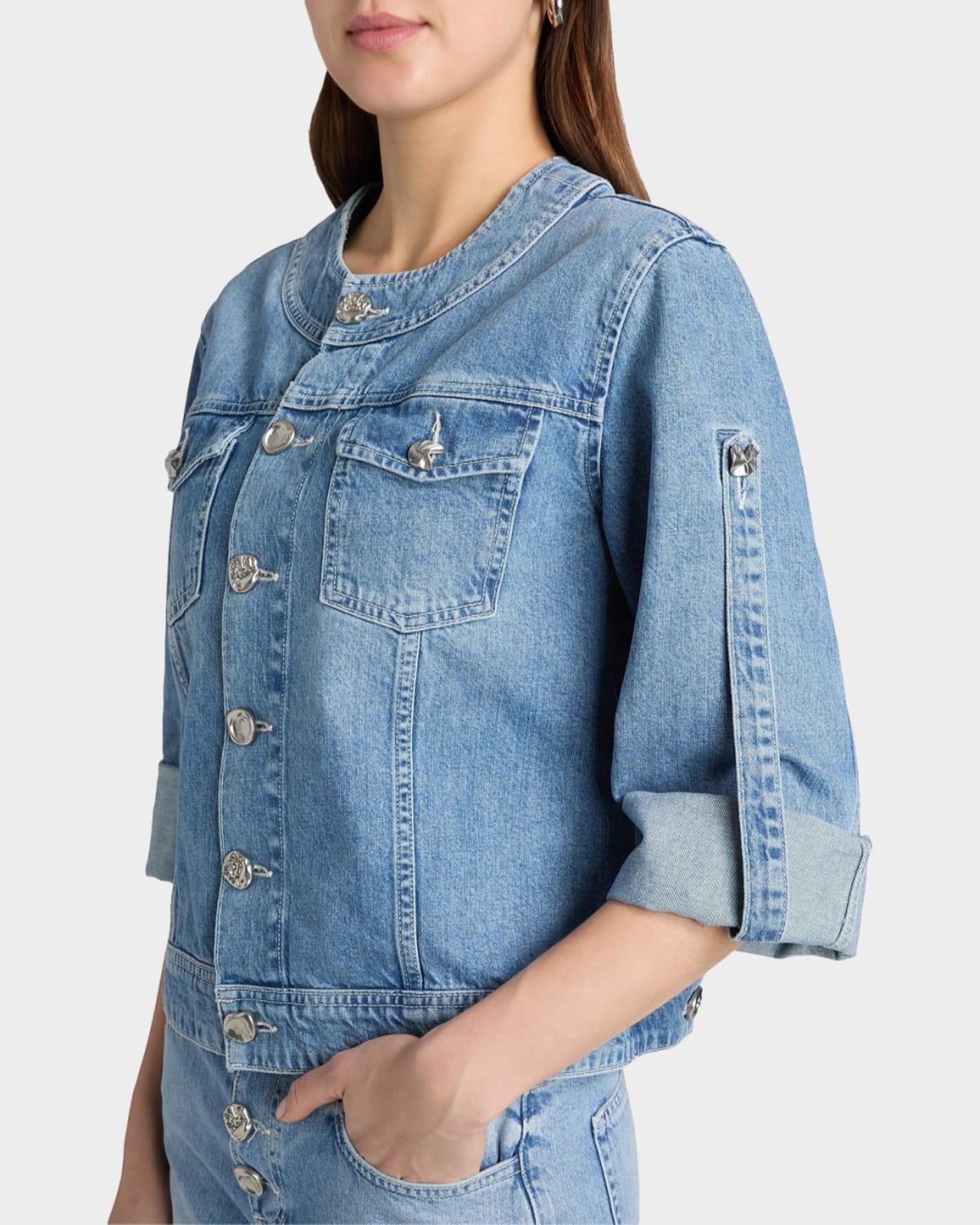L & Apos;agence Anouk Denim Button-front Jacket In Grant