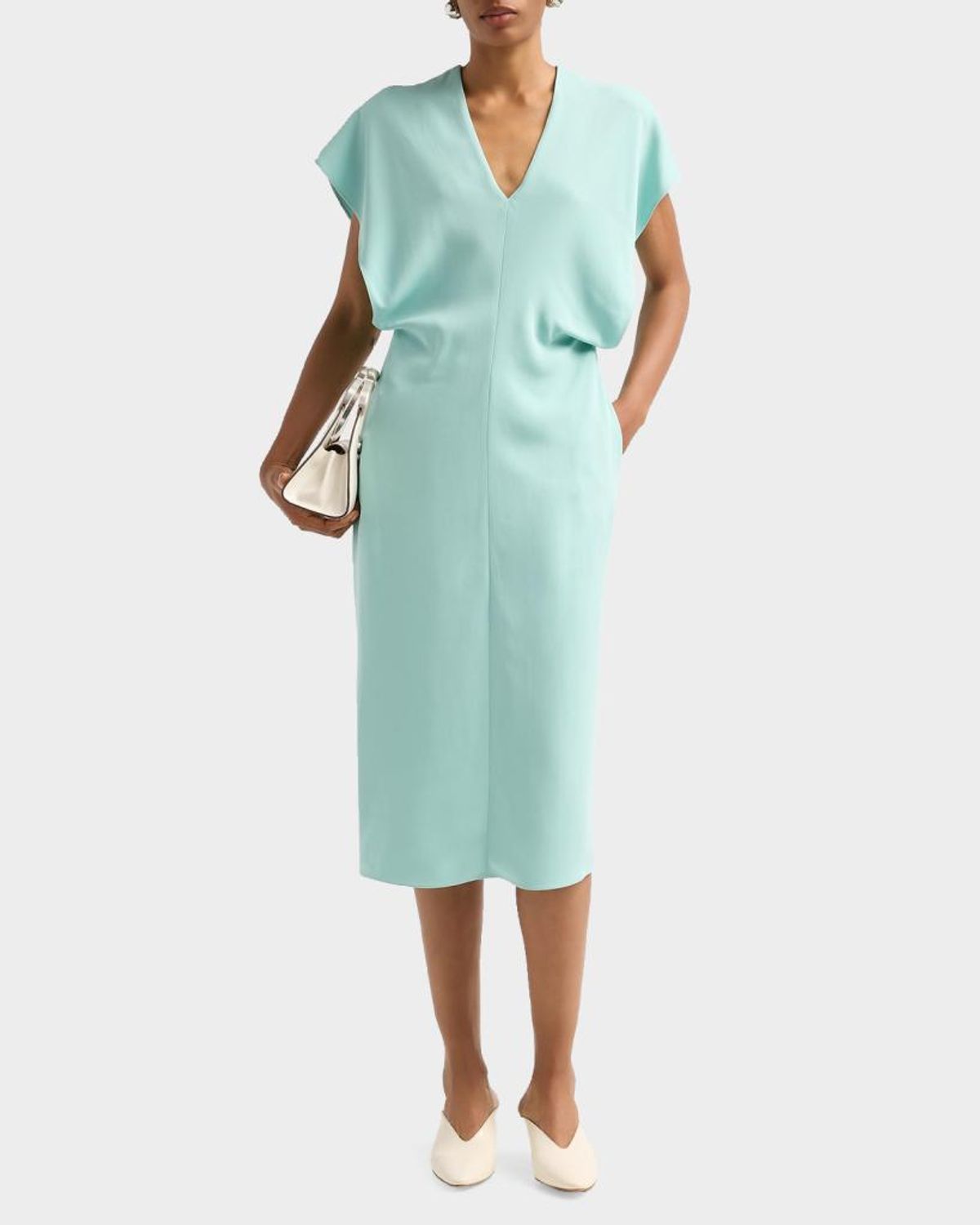 Stella Mccartney Midi Dress With V-neck And Drape In Blue