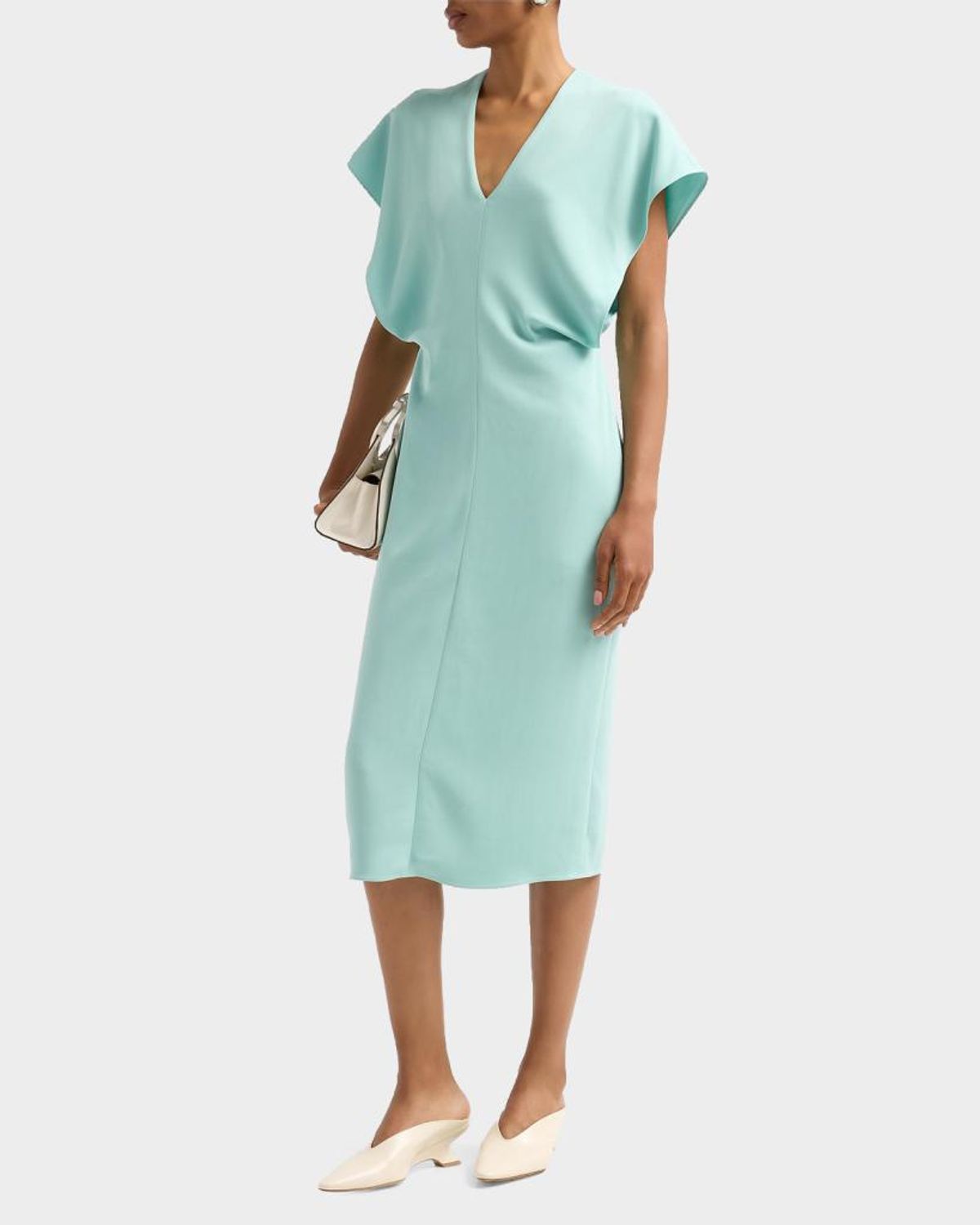 Stella Mccartney Midi Dress With V-neck And Drape In Blue