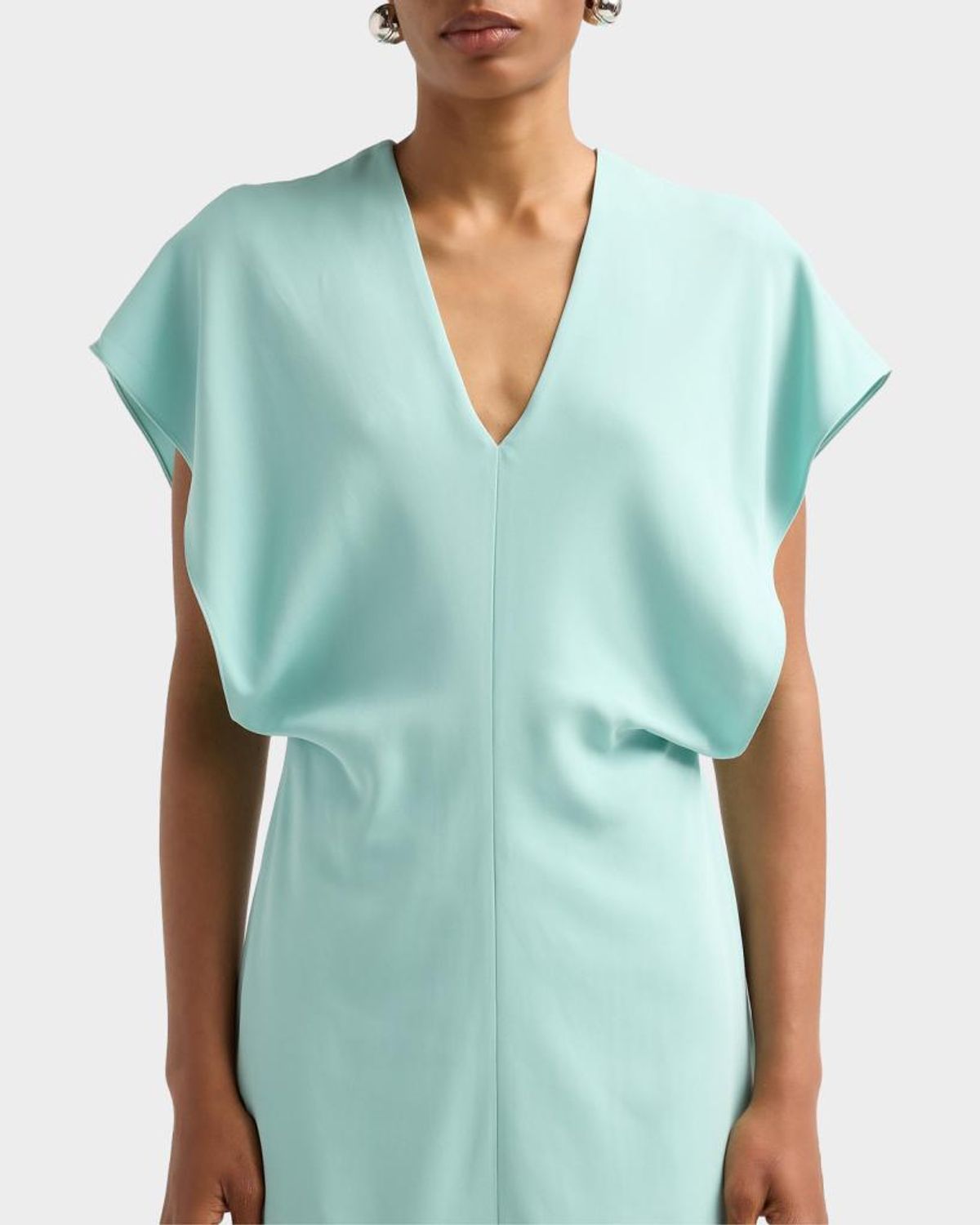 Stella Mccartney Midi Dress With V-neck And Drape In Blue