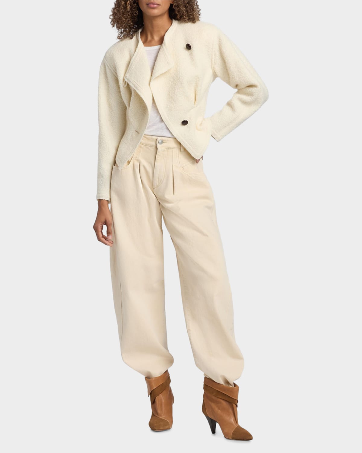 Isabel Marant Suna Asymmetrical Virgin Wool Blend Jacket In Ecru