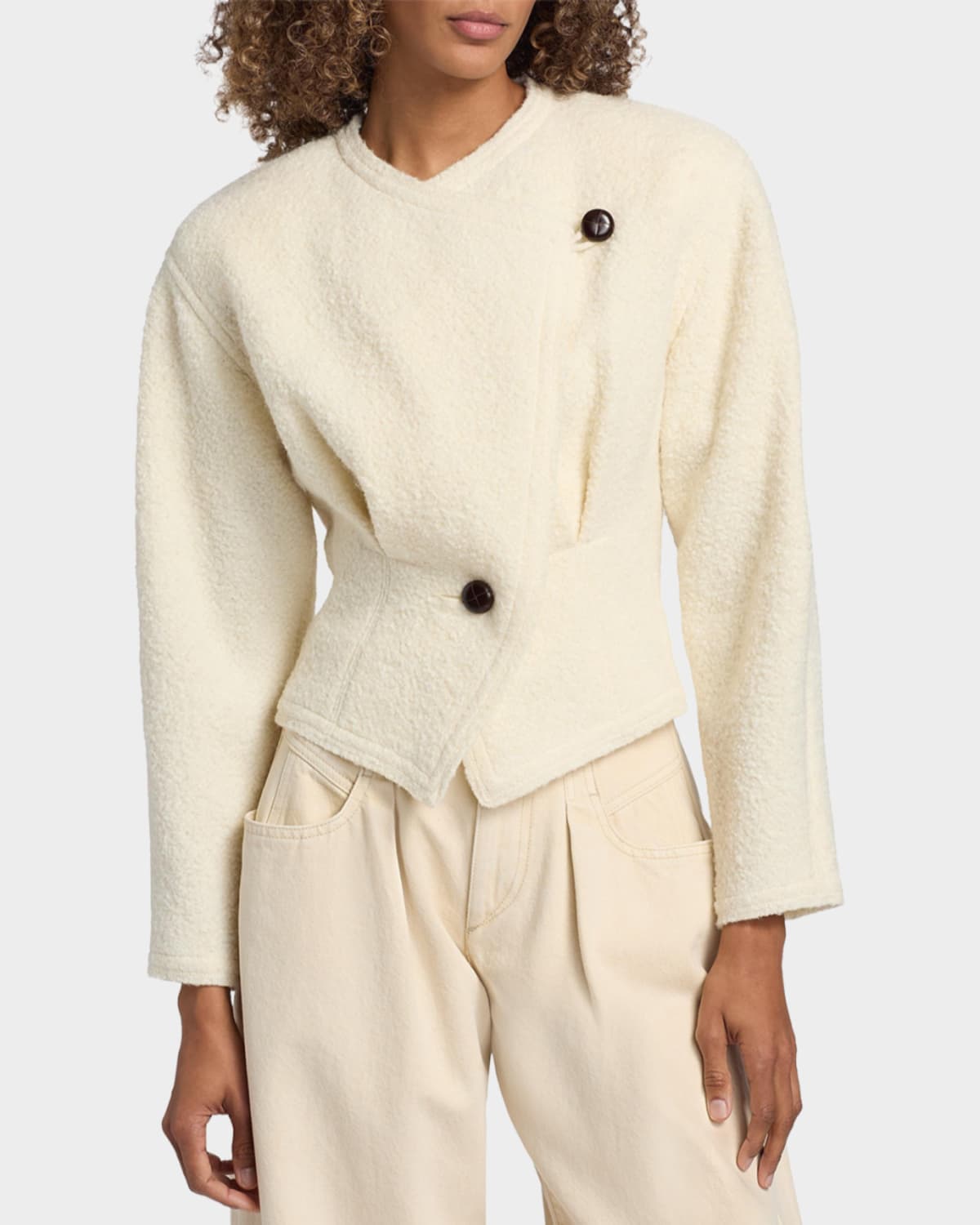 Isabel Marant Suna Asymmetrical Virgin Wool Blend Jacket In Ecru