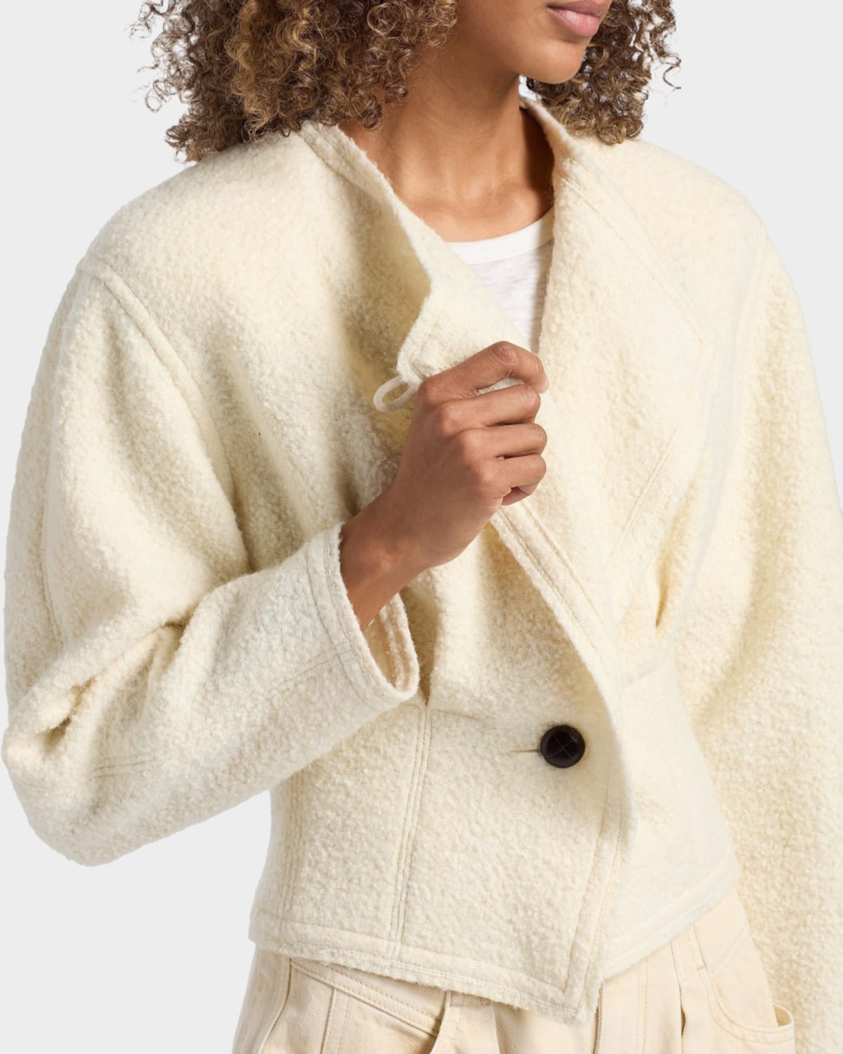 Isabel Marant Suna Asymmetrical Virgin Wool Blend Jacket In Ecru