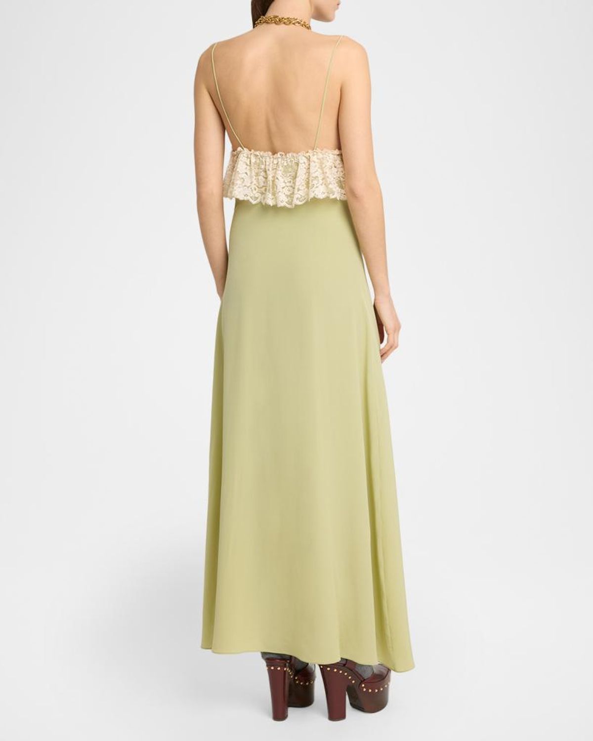 Chloé Chloe Lace-trim Silk-georgette Maxi Dress In Green