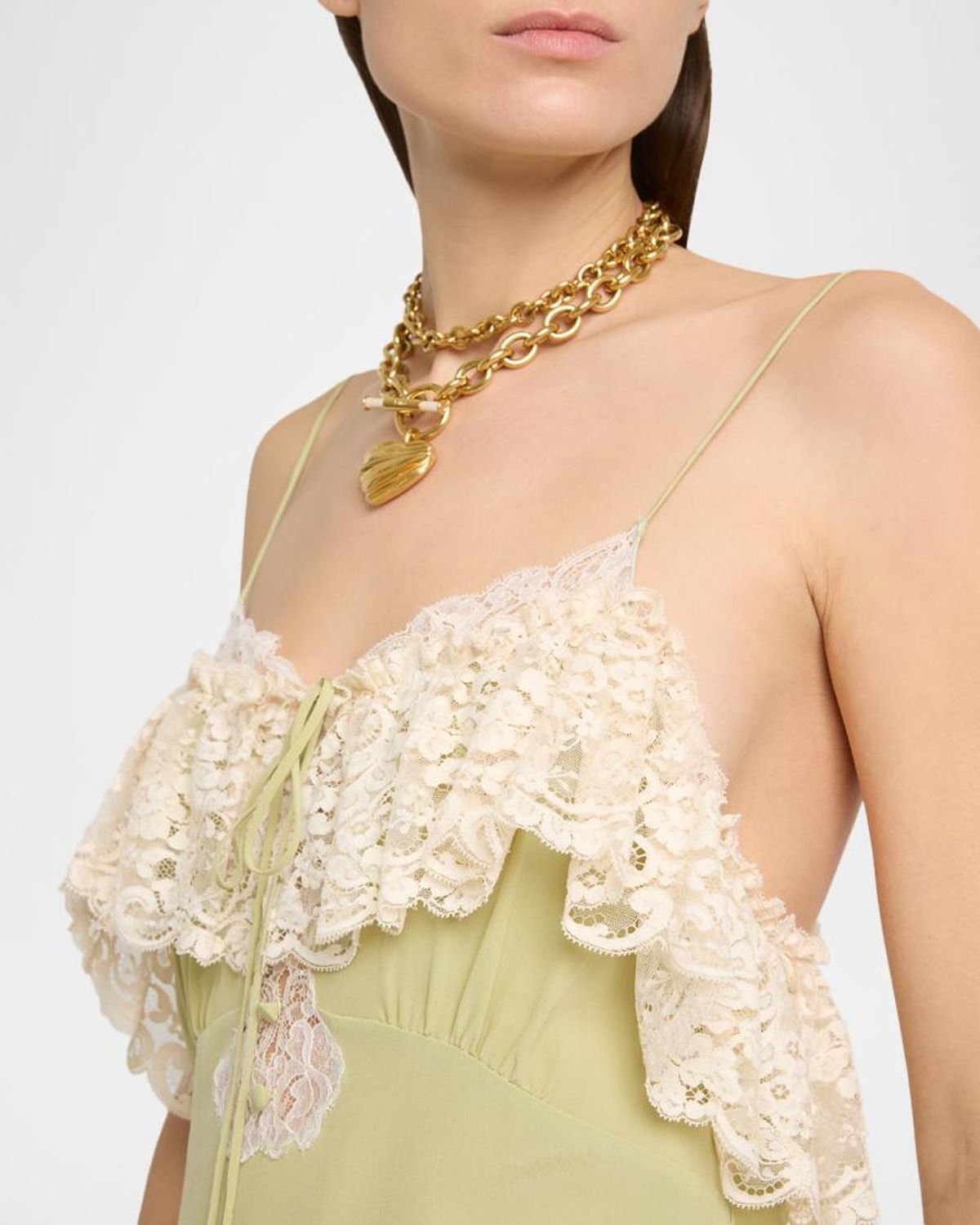Chloé Chloe Lace-trim Silk-georgette Maxi Dress In Green