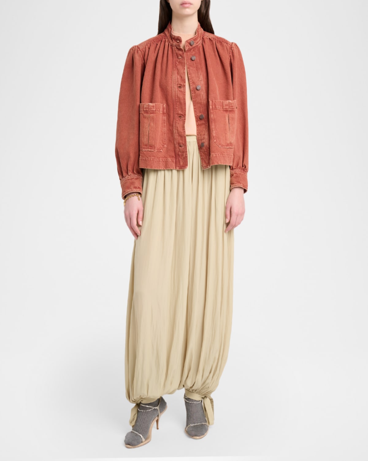 Chloé Gathered Denim Jacket In Red