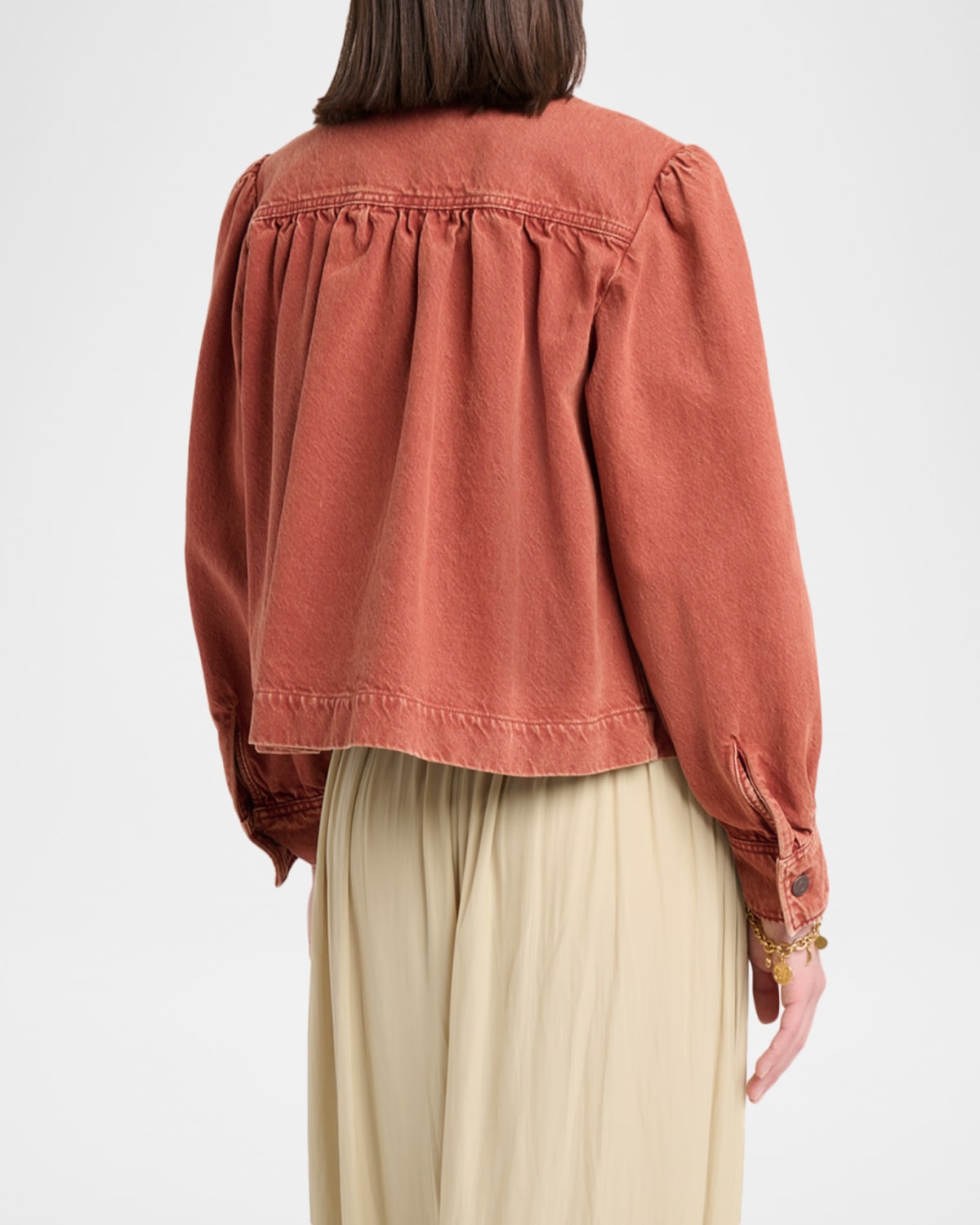 Chloé Gathered Denim Jacket In Red