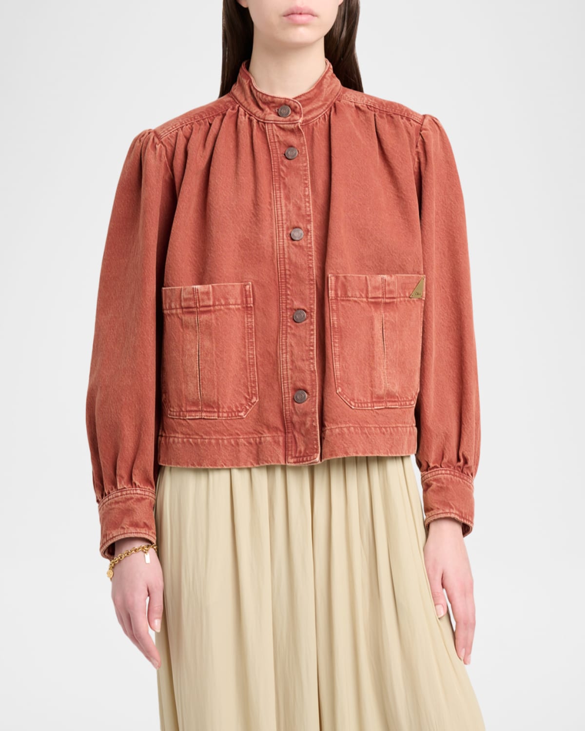 Chloé Gathered Denim Jacket In Red