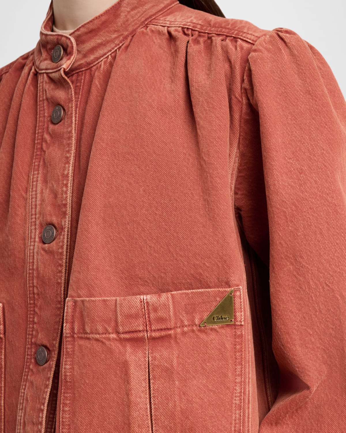 Chloé Gathered Denim Jacket In Red