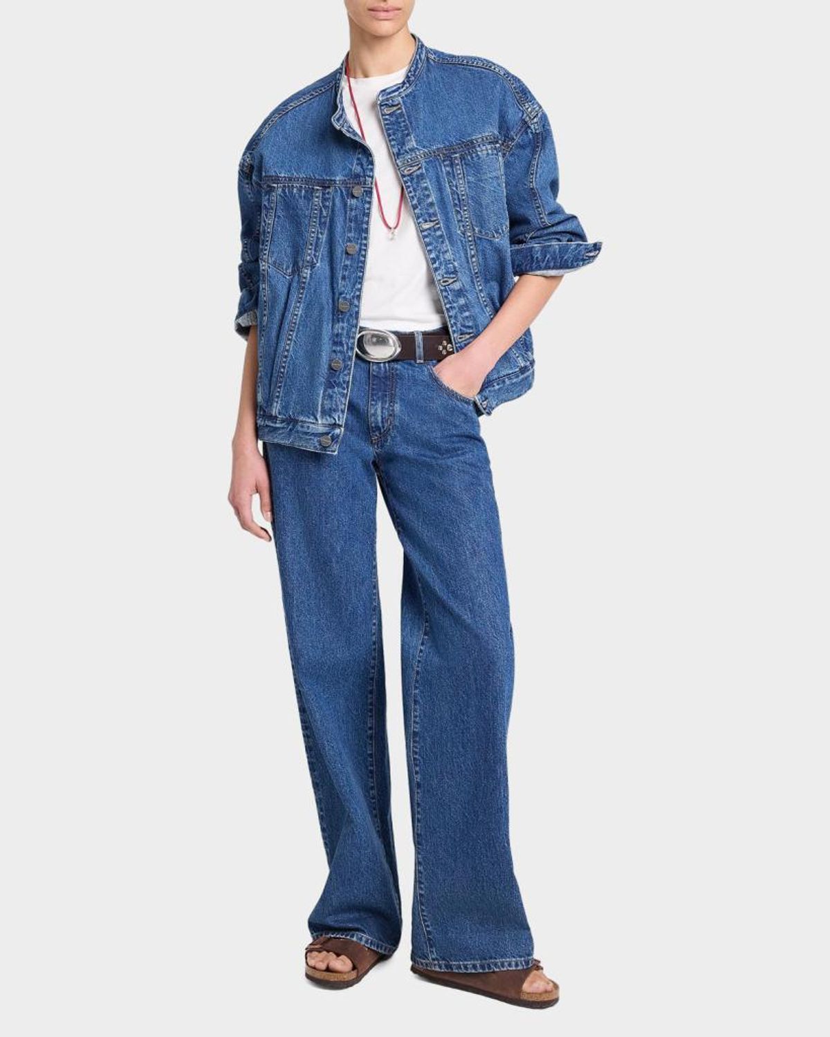 Twp Dawson Collarless Denim Jacket In Blue