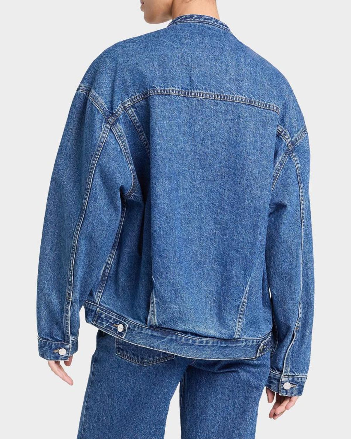 Twp Dawson Collarless Denim Jacket In Blue