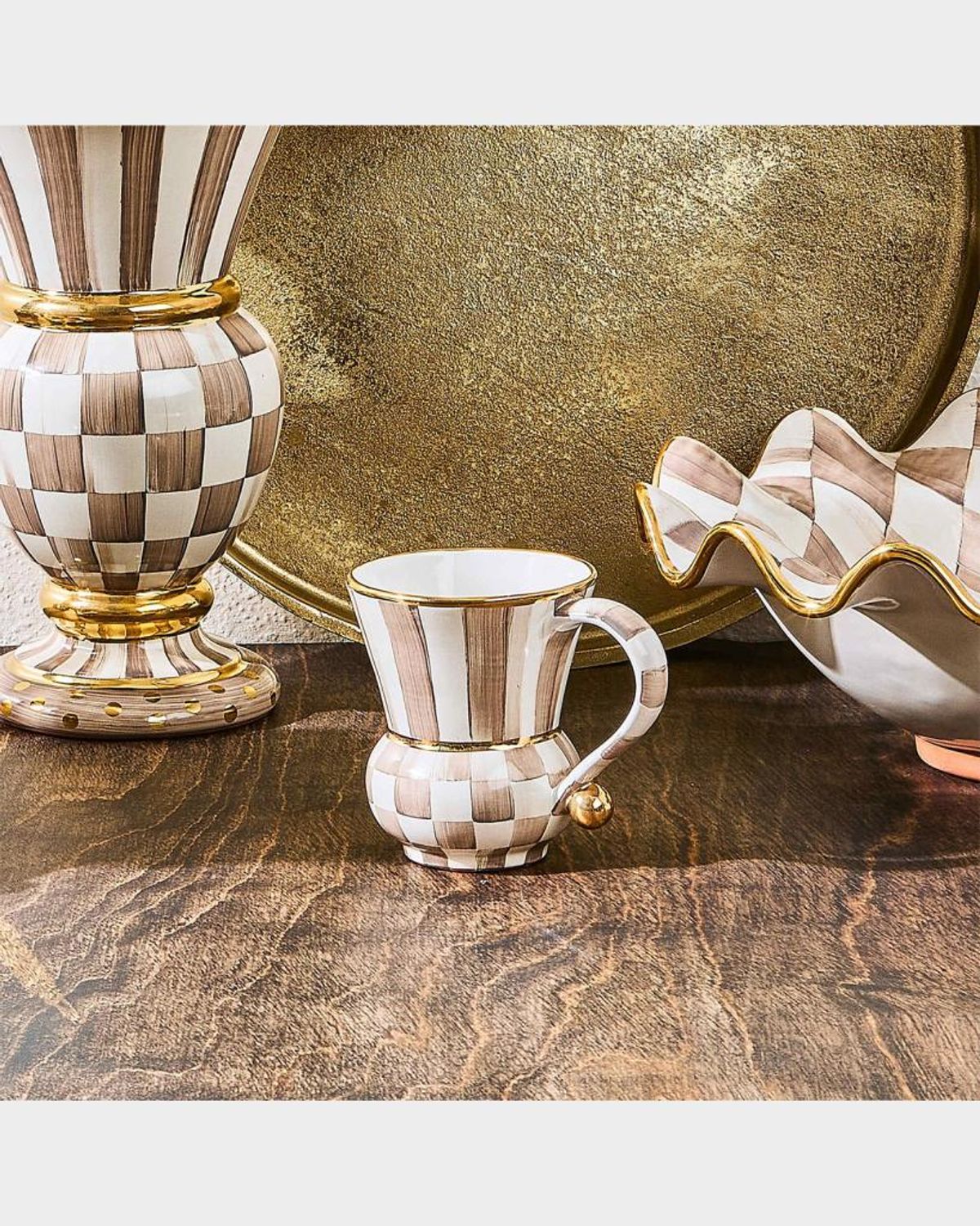Mackenzie-childs Mocha Check Ceramic Mug
