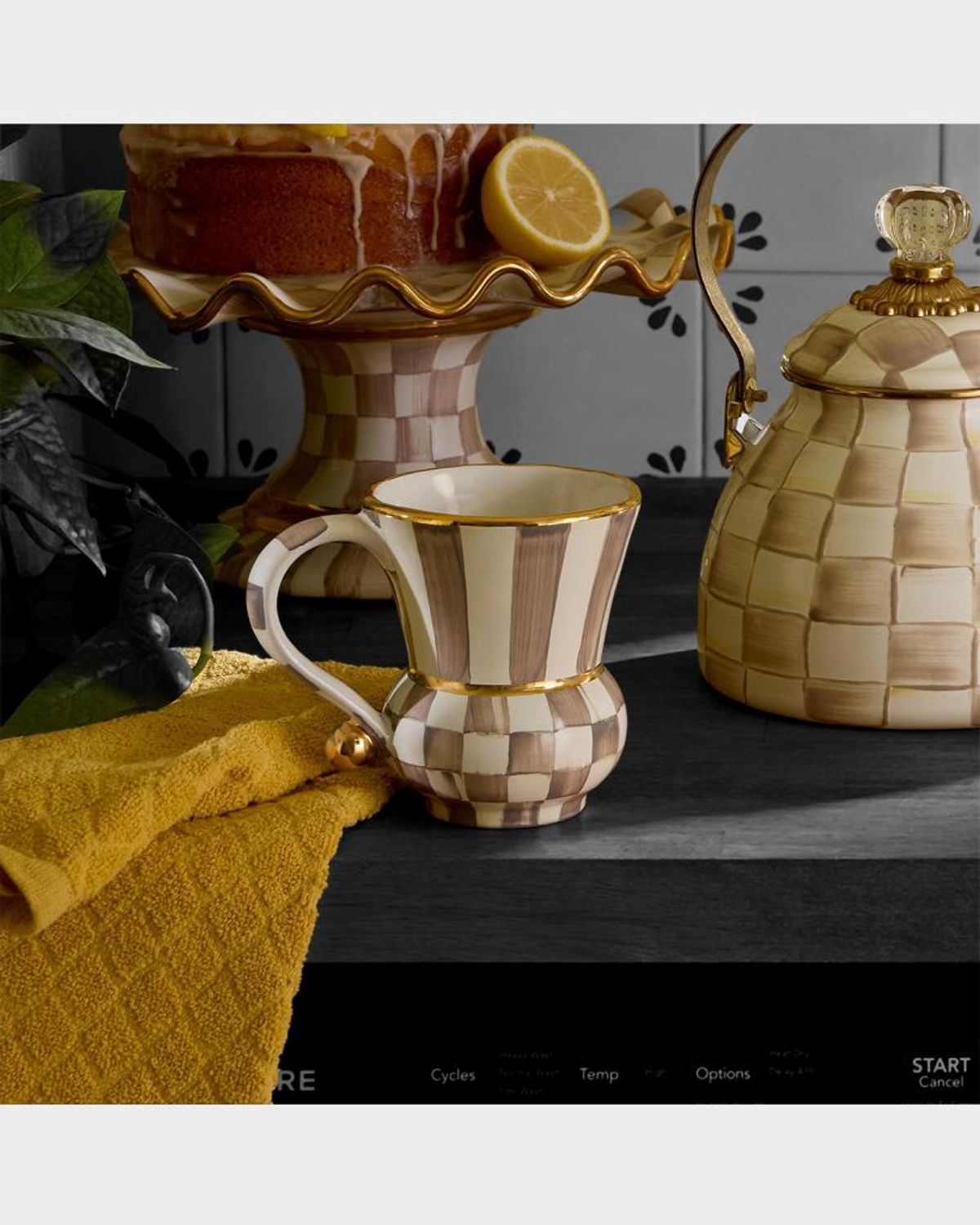Mackenzie-childs Mocha Check Ceramic Mug