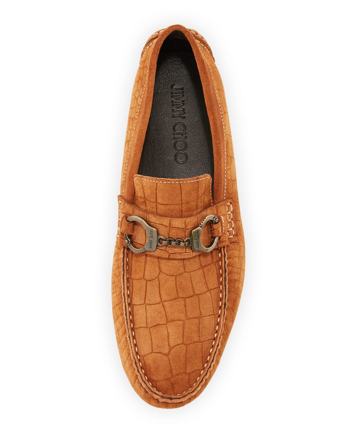 Jimmy Choo Brogan Men's Crocodile-Embossed Driver with Handcuff Detail