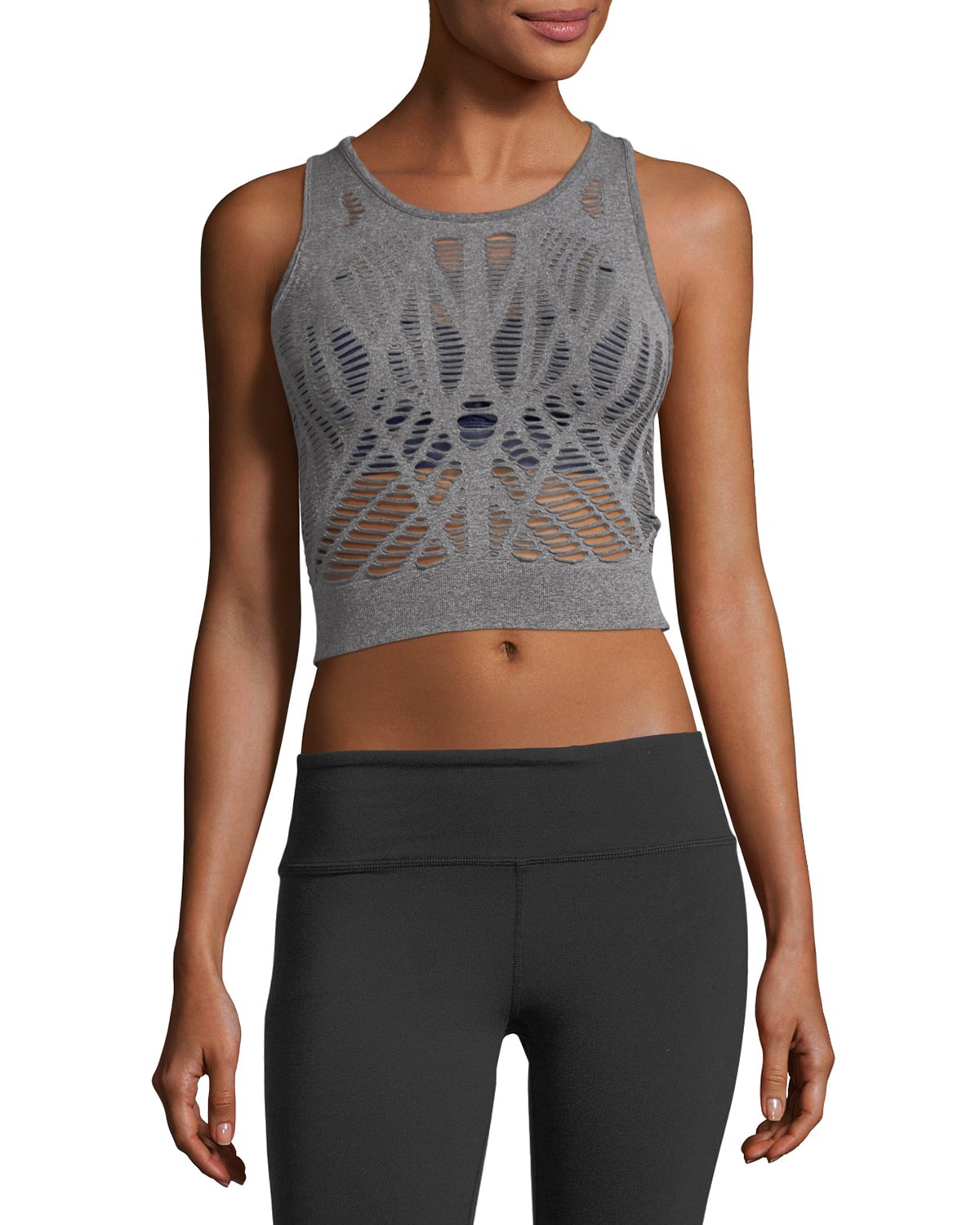 Alo Yoga Women's Vixen Fitted Crop Tank Racerback Grey Cutout