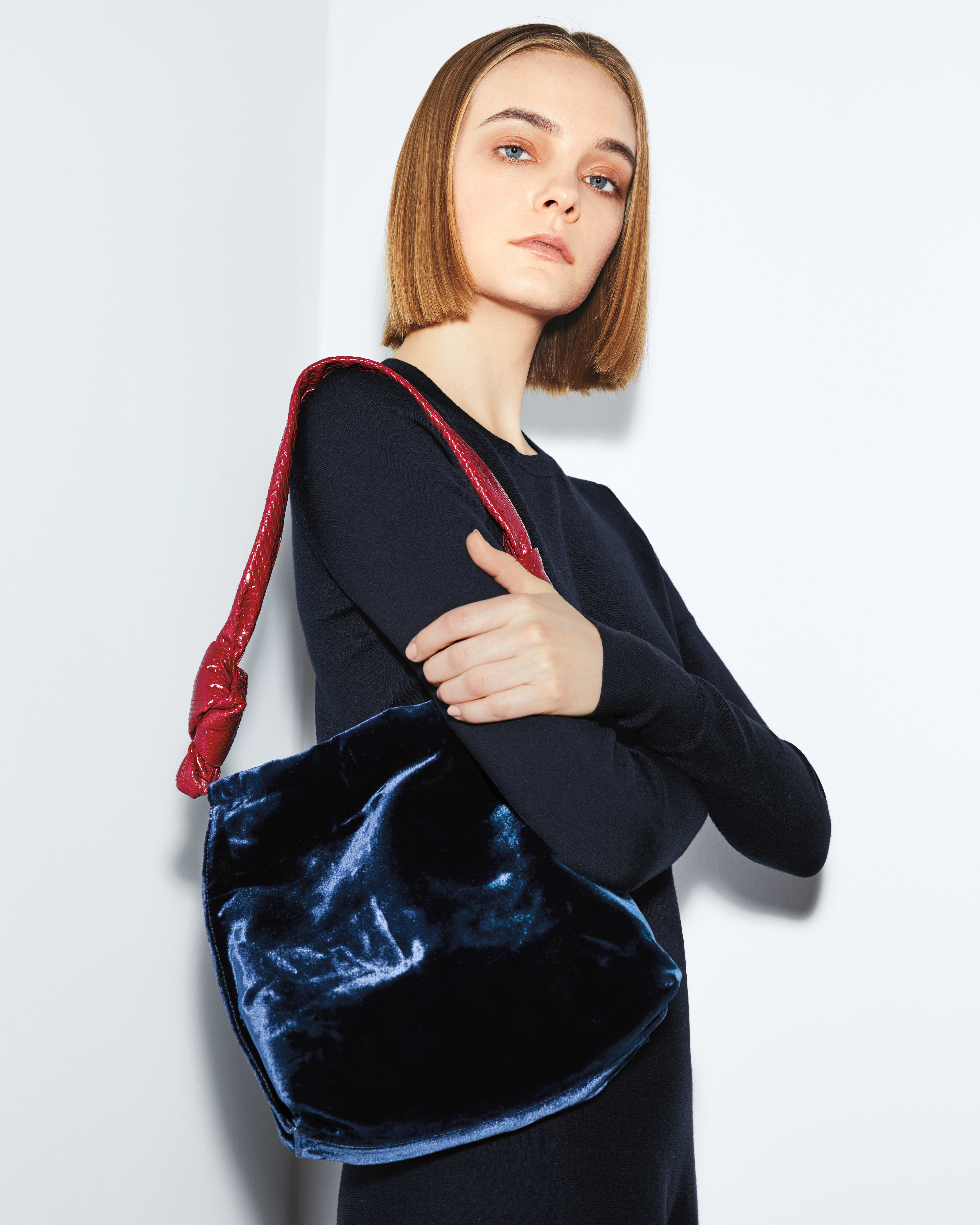 Wander Small Velvet Snakeskin Shoulder Bag