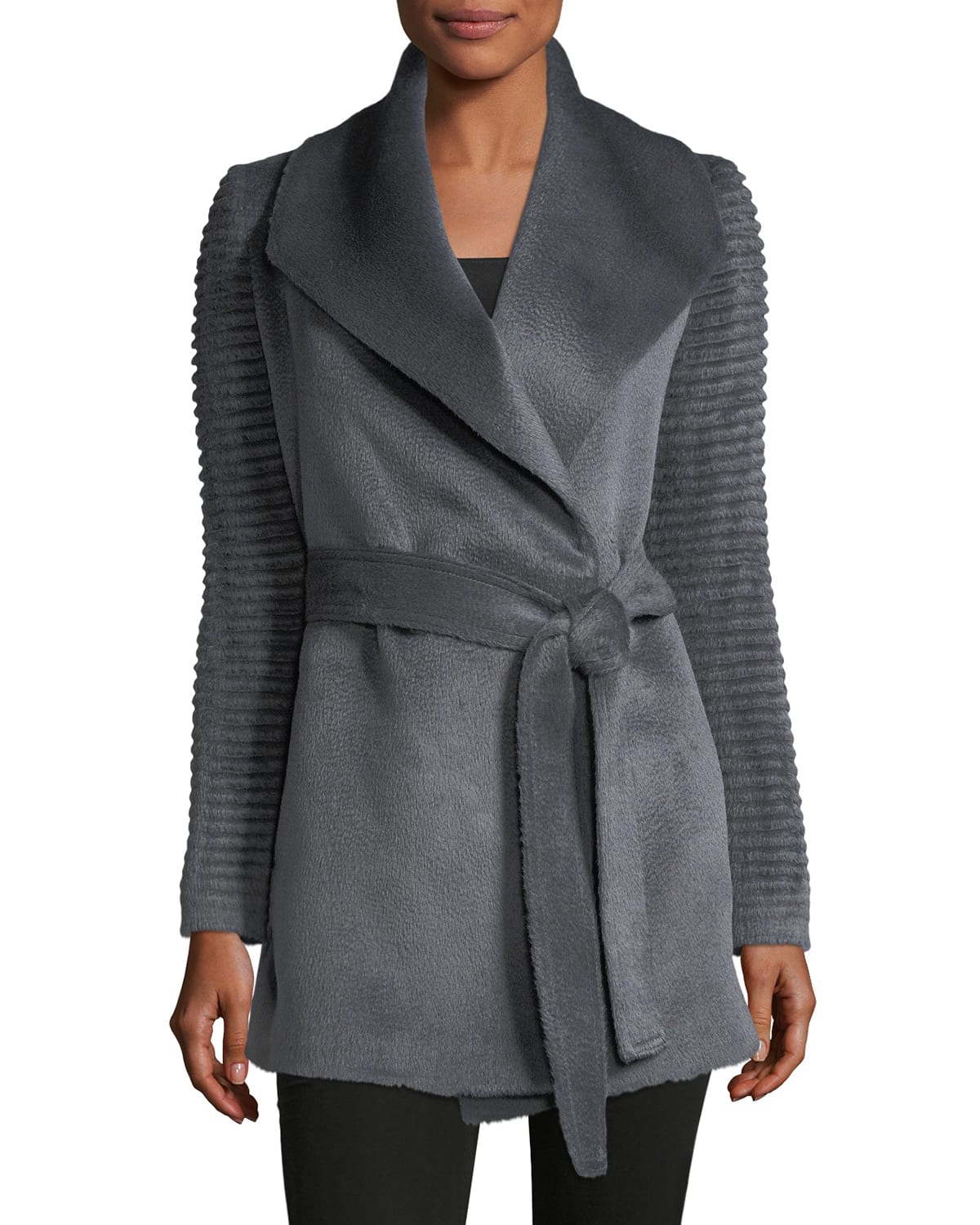 Sentaler wrap coat with ribbed sleeves sales