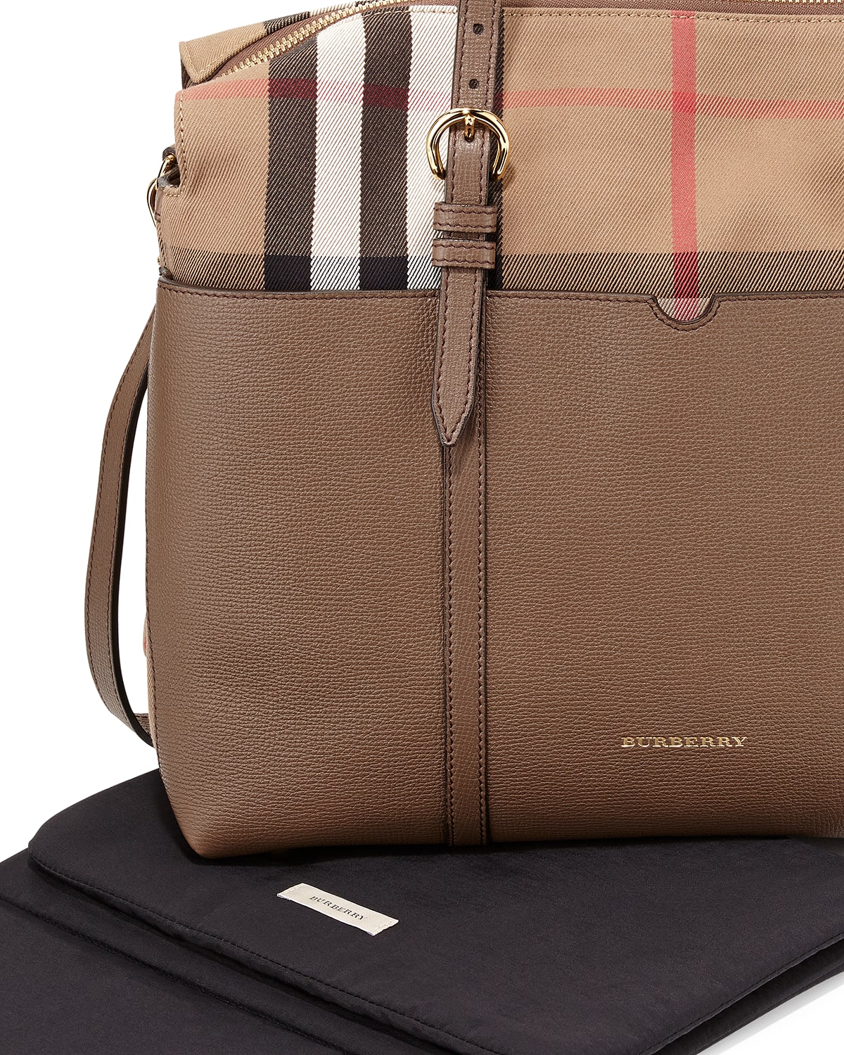 Burberry Beige Black Mason House Check Canvas And Leather Diaper Tote