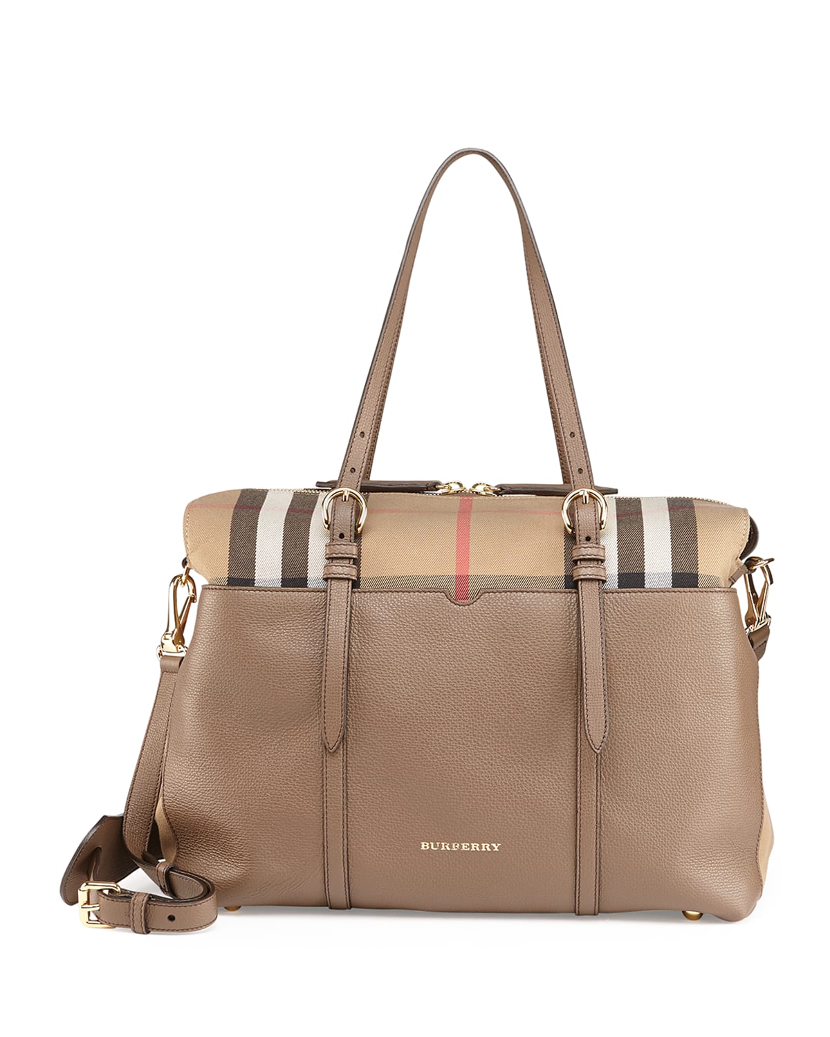 Burberry Mason Check-Canvas & Leather Diaper Tote Bag