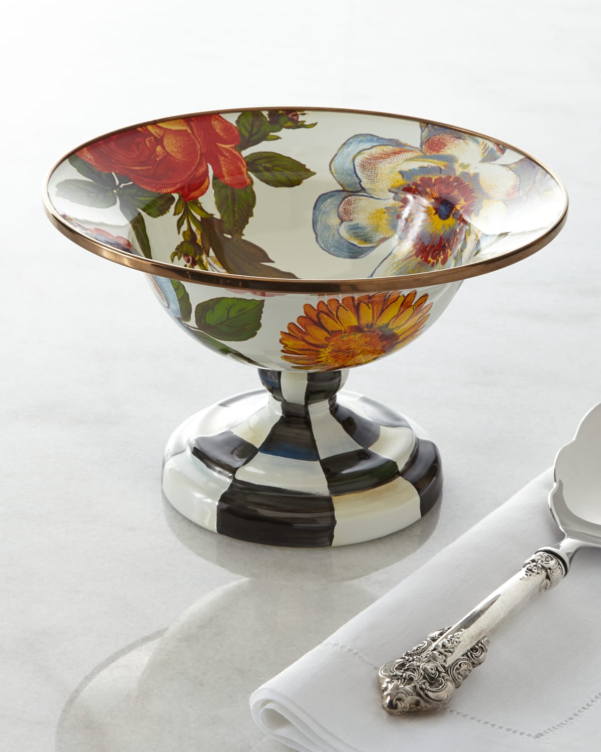 Mackenzie Childs Wild Rose Slate Large Compote Bowl