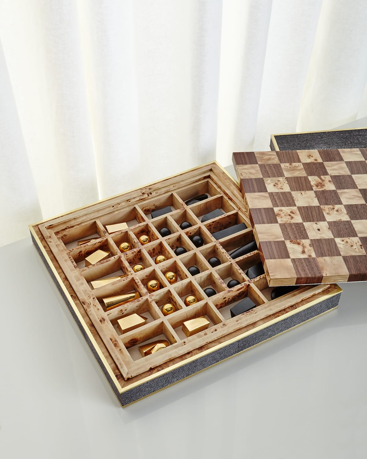 AERIN Chocolate Faux Shagreen Chess Set