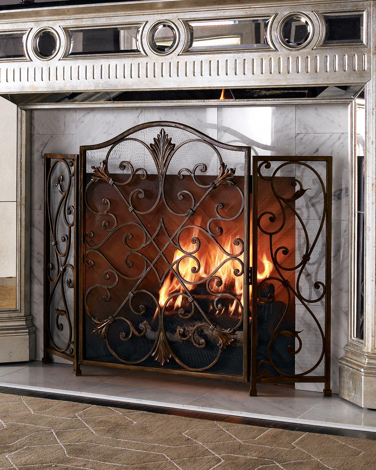 John-Richard Collection Organic Bronze Fireplace Screen | Neiman Marcus