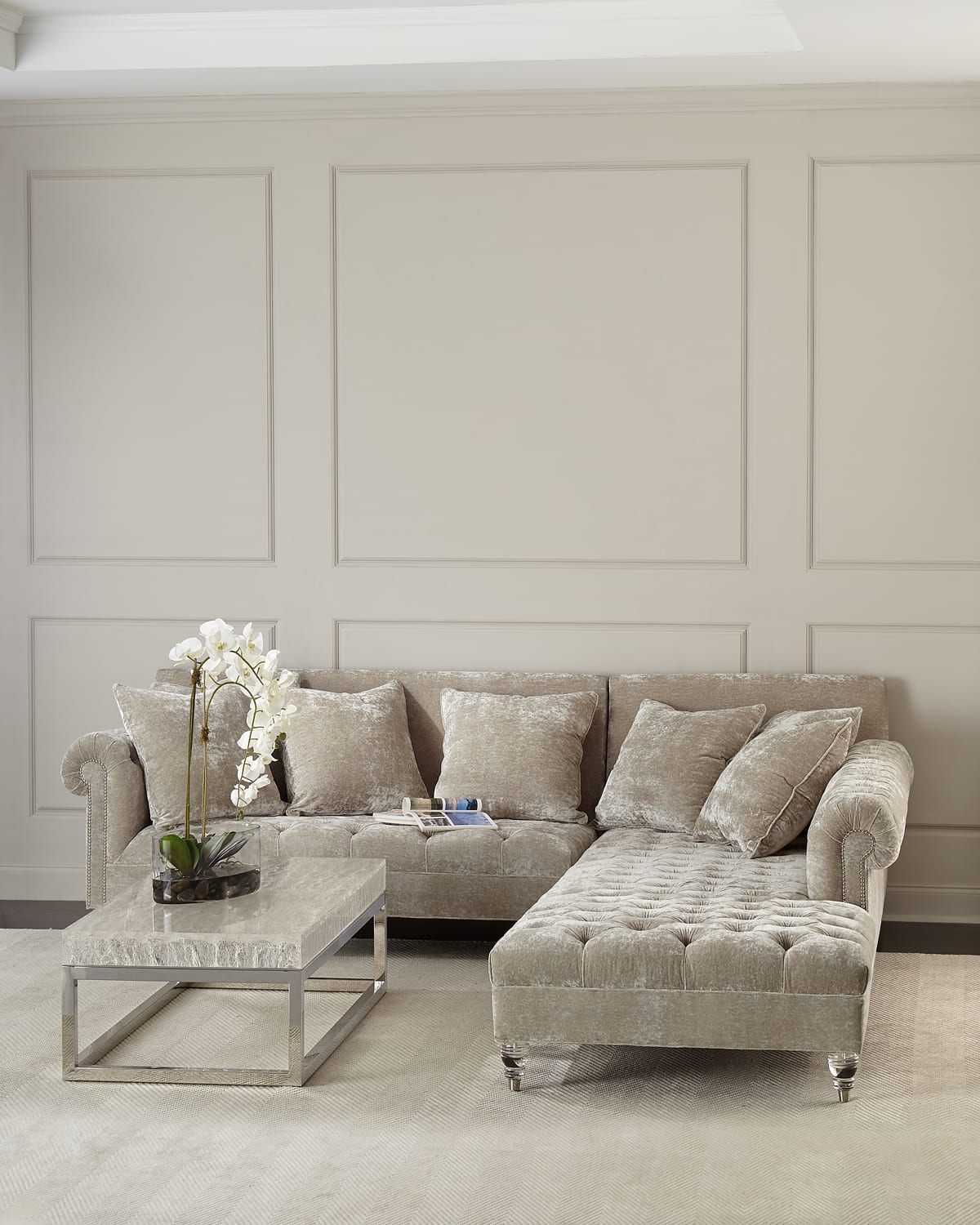 Haute House Divine Crushed Velvet Left Chaise Sectional 114" Neiman