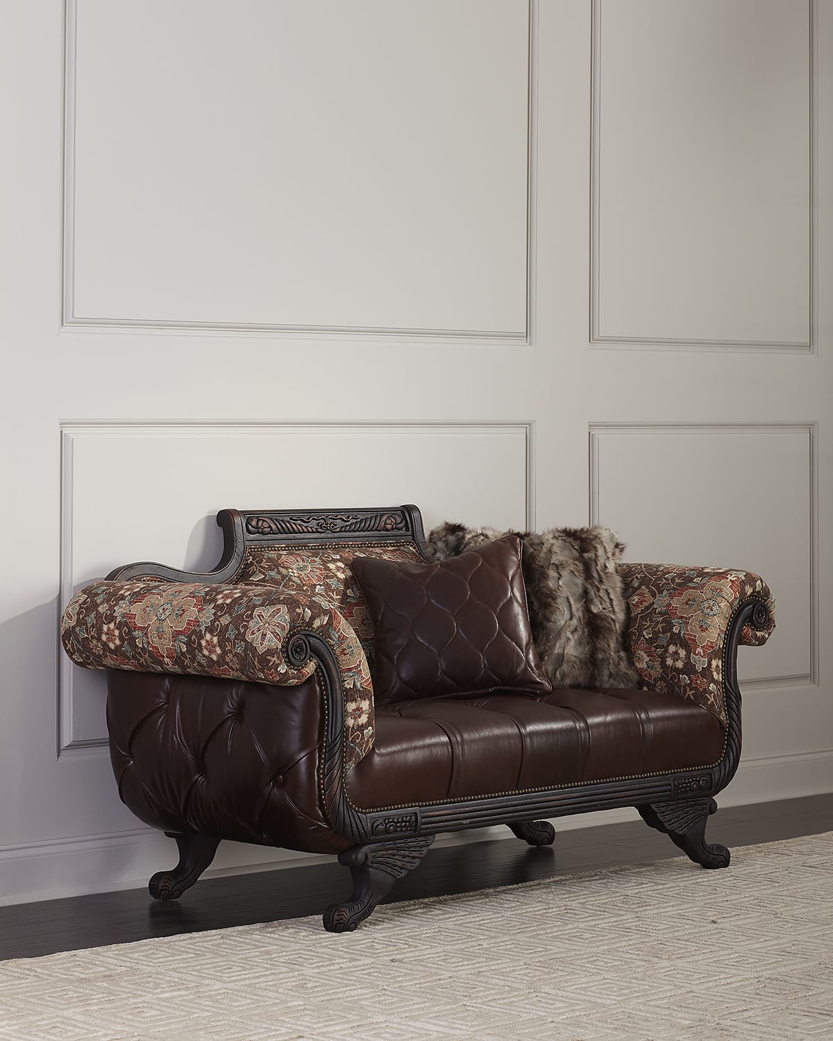 Century Furniture Hines Tufted Leather Settee Neiman Marcus