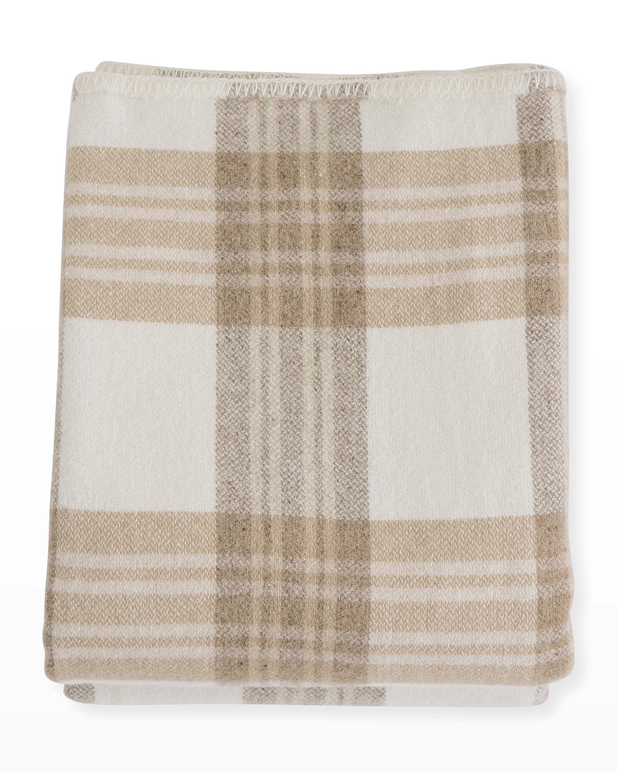 Evangeline Linens Plaid Merino Wool King Blanket, Fog/Ledge Neiman Marcus