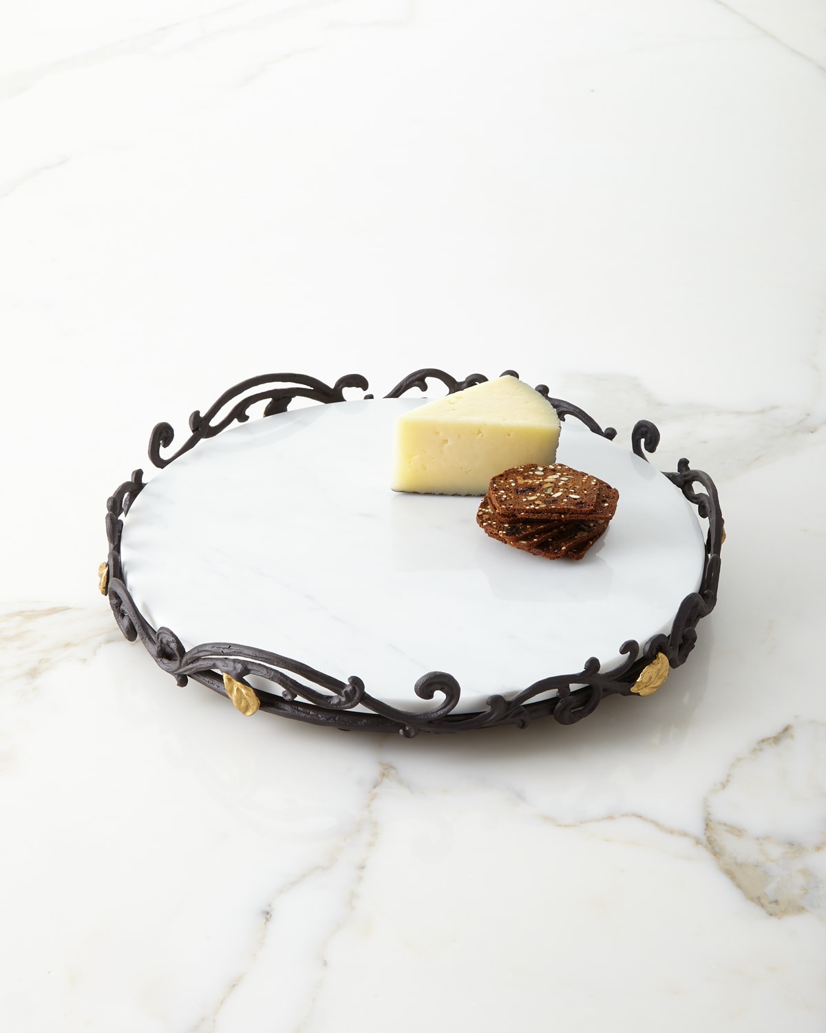 G G Collection Wood Lazy Susan with Metal Inlay Neiman Marcus