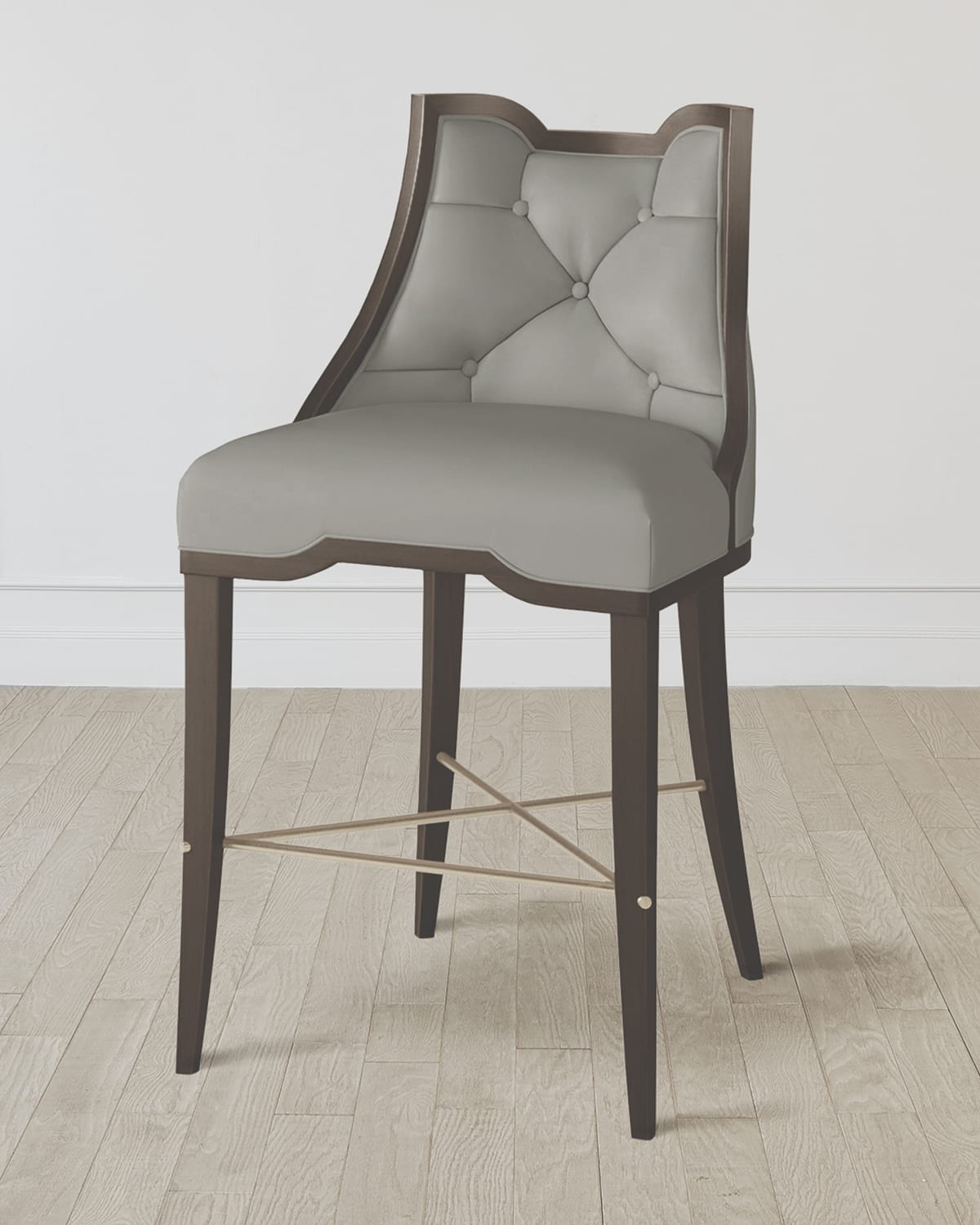 William D Scott Logan Walnut/Chesterfield Gray Leather Bar Stool