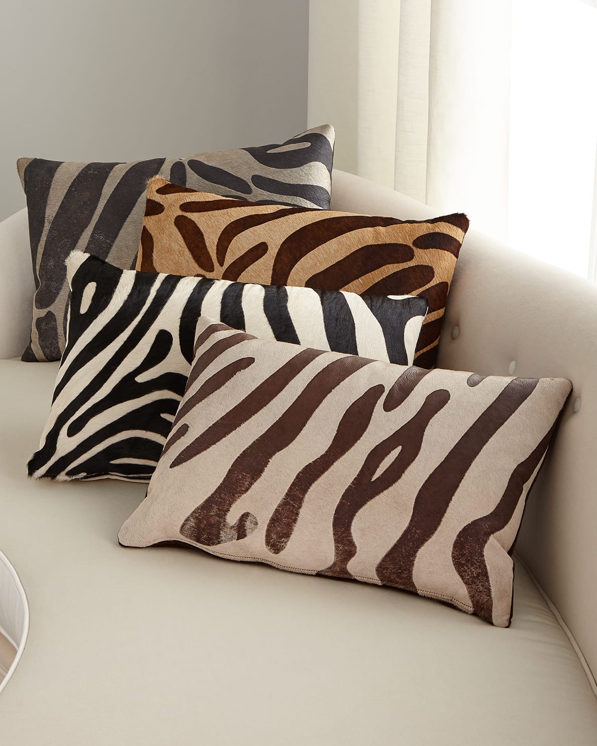 Massoud Metallic Zebra Hair Hide Pillow, 23" x 15" Neiman Marcus