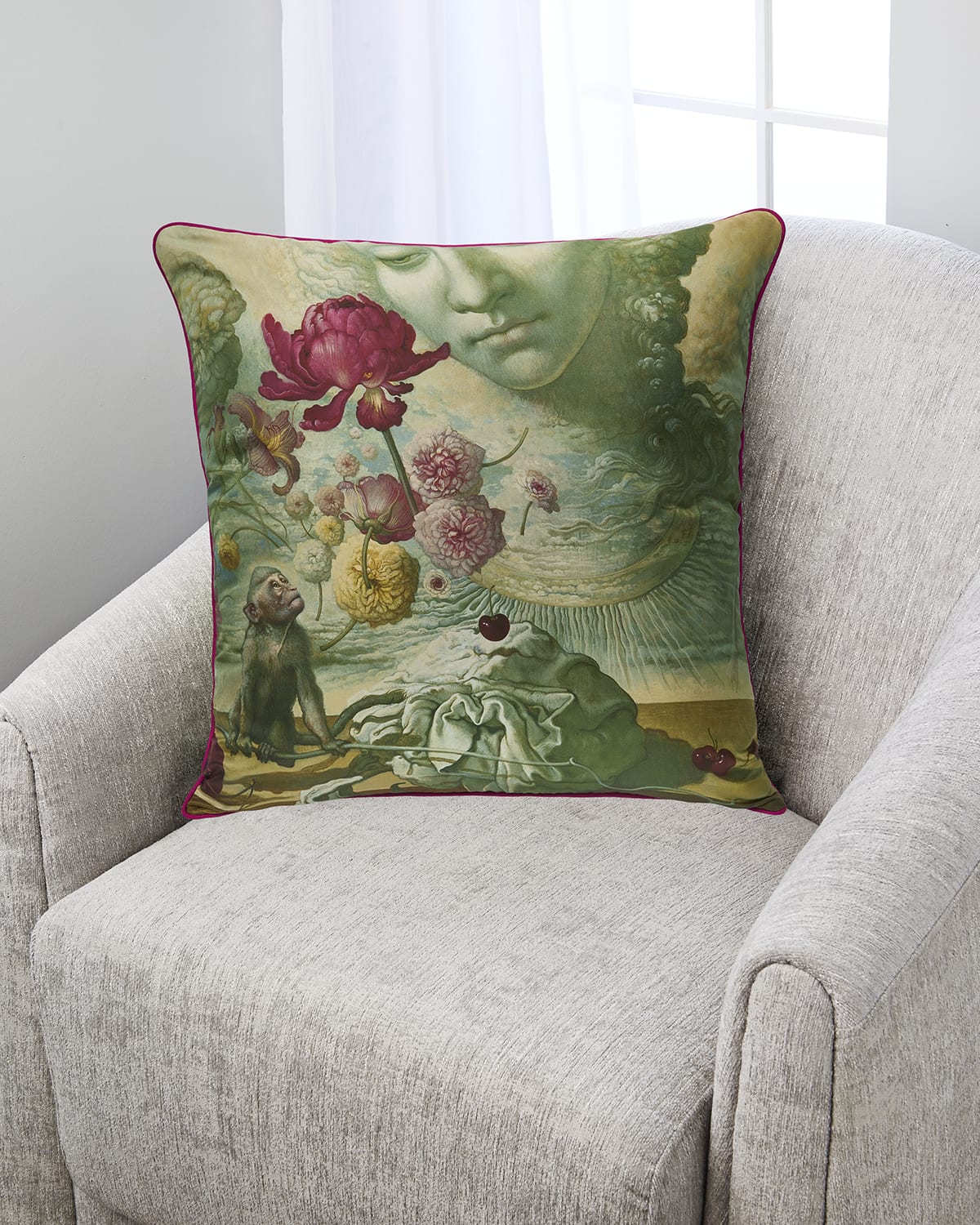 Yana Movchan Peonies & Rose Hips Silk Pillow Neiman Marcus