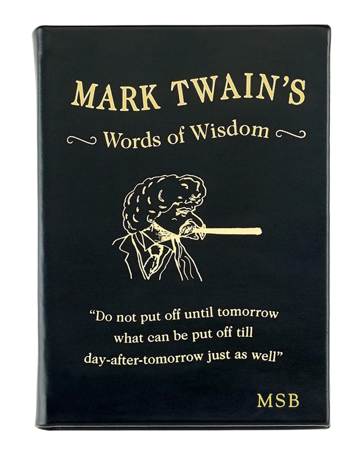 Graphic Image Mark Twain's Words Of Wisdom Book - Handbound Black Bonded Leather, 5.5x7.5 Inches, 208 Pages