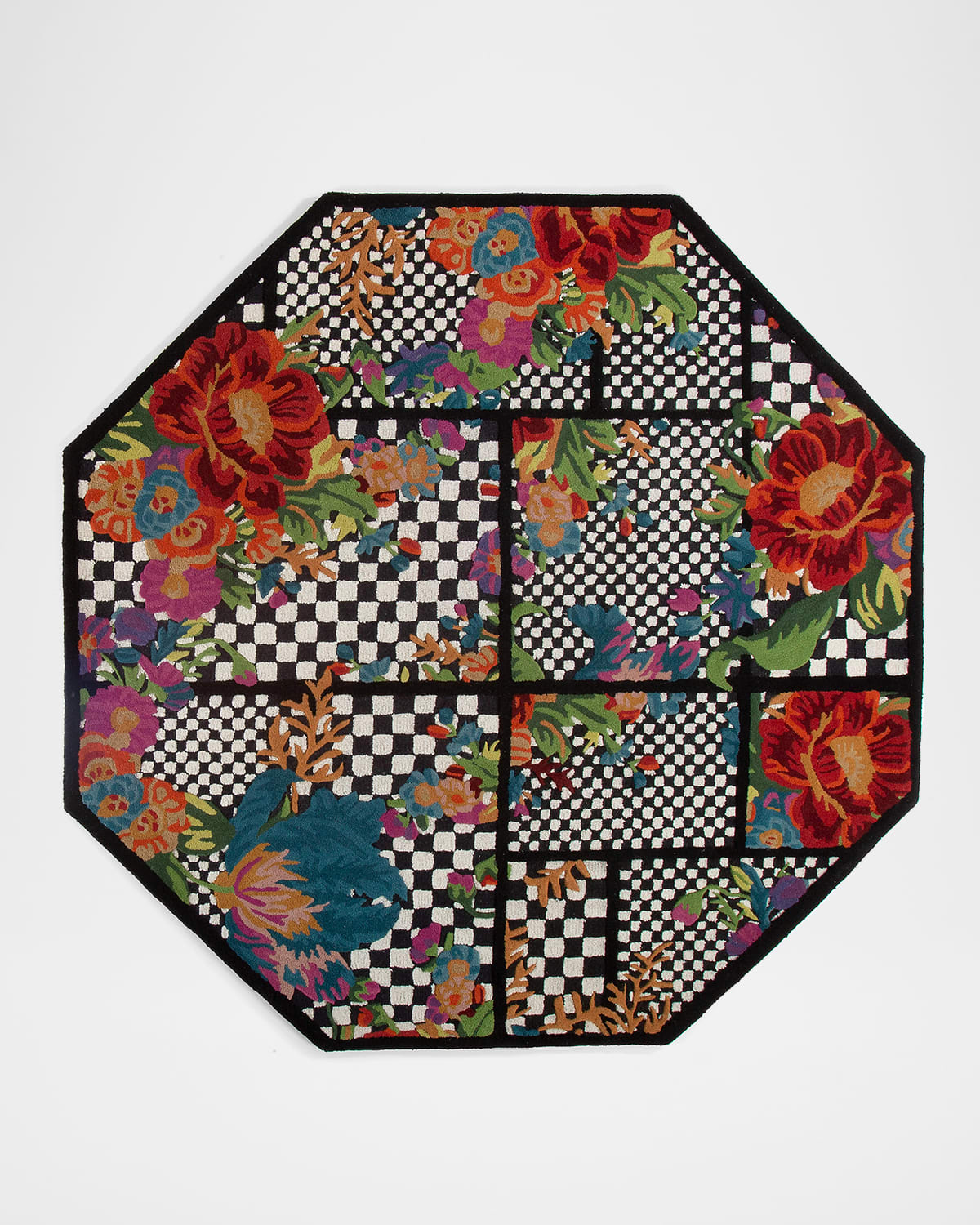 MacKenzieChilds Flower Market Reflections Rug, 6' Octagon Ivory