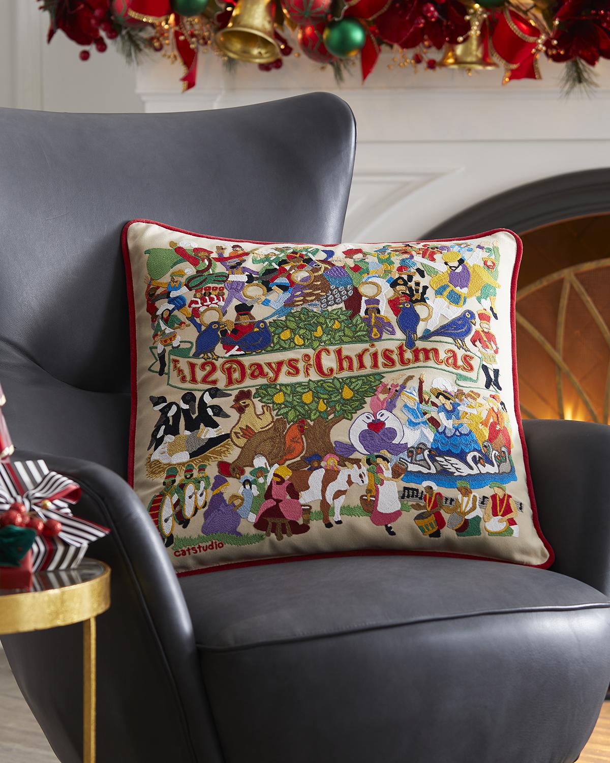 Catstudio 12 Days of Christmas Organic Cotton Pillow | Neiman Marcus